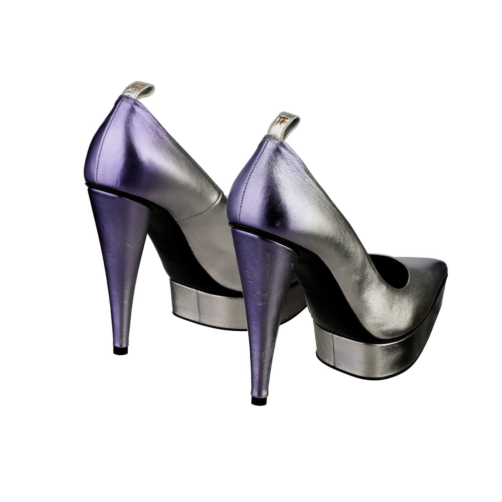 Tom Ford Silver and Mauve Platform Heels in Laminated Nappa Leather 37