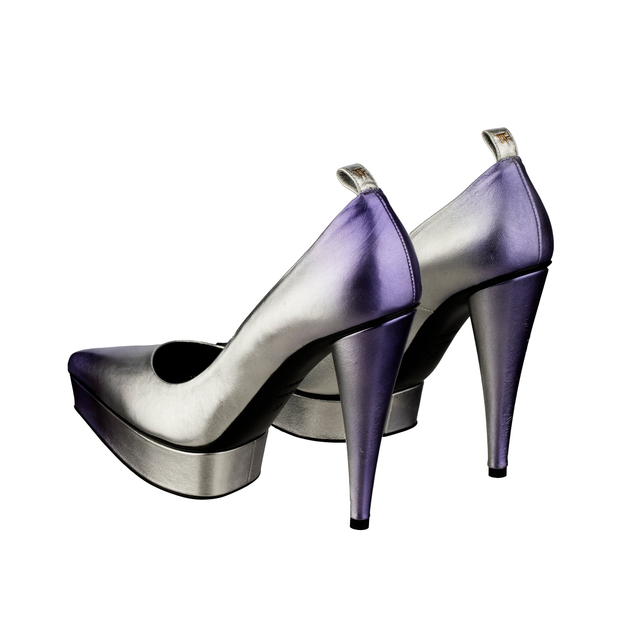 Tom Ford Silver and Mauve Platform Heels in Laminated Nappa Leather 37