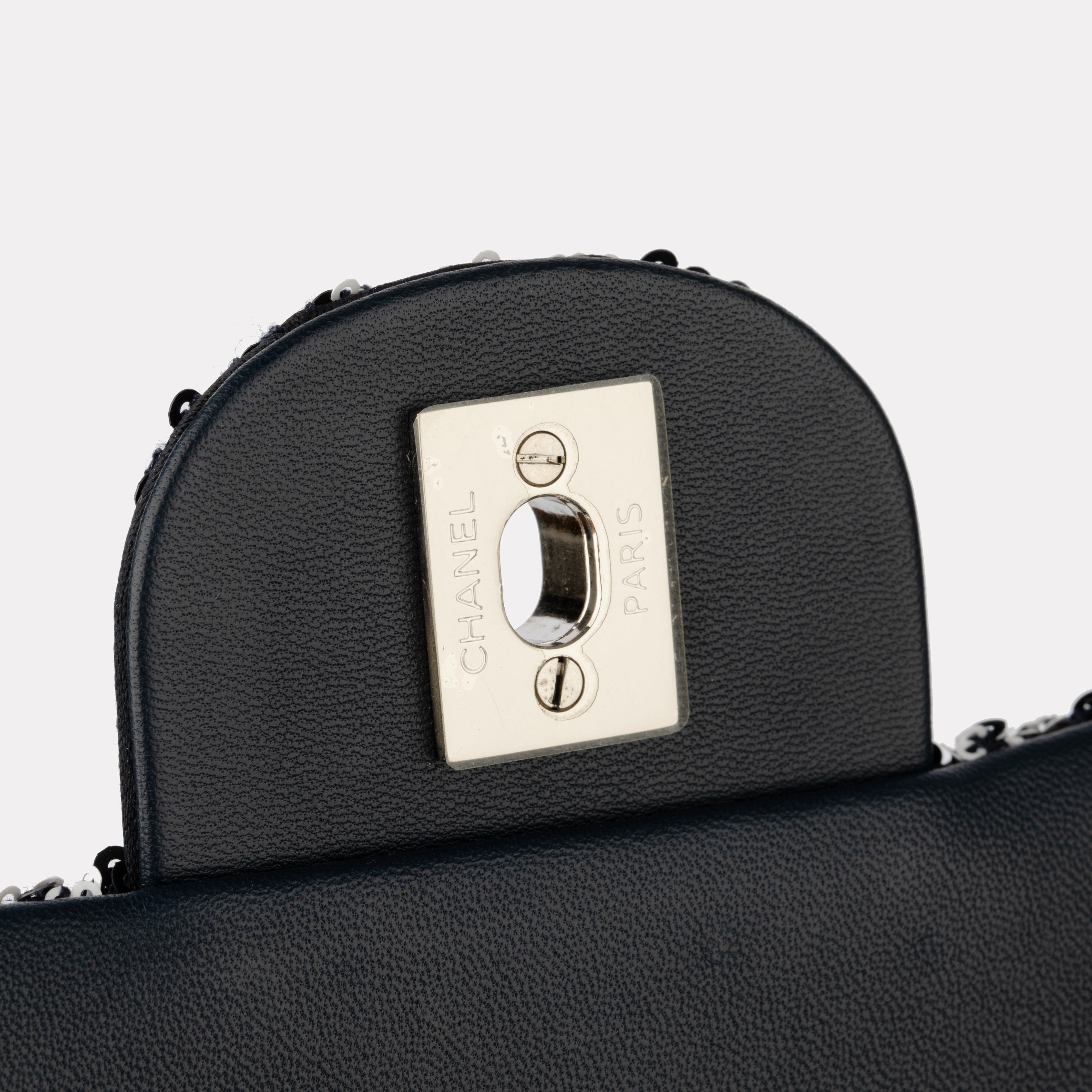 Chanel Medium Classic Single Flap Blue and White CC Sequin Design Silver-tone Hardware