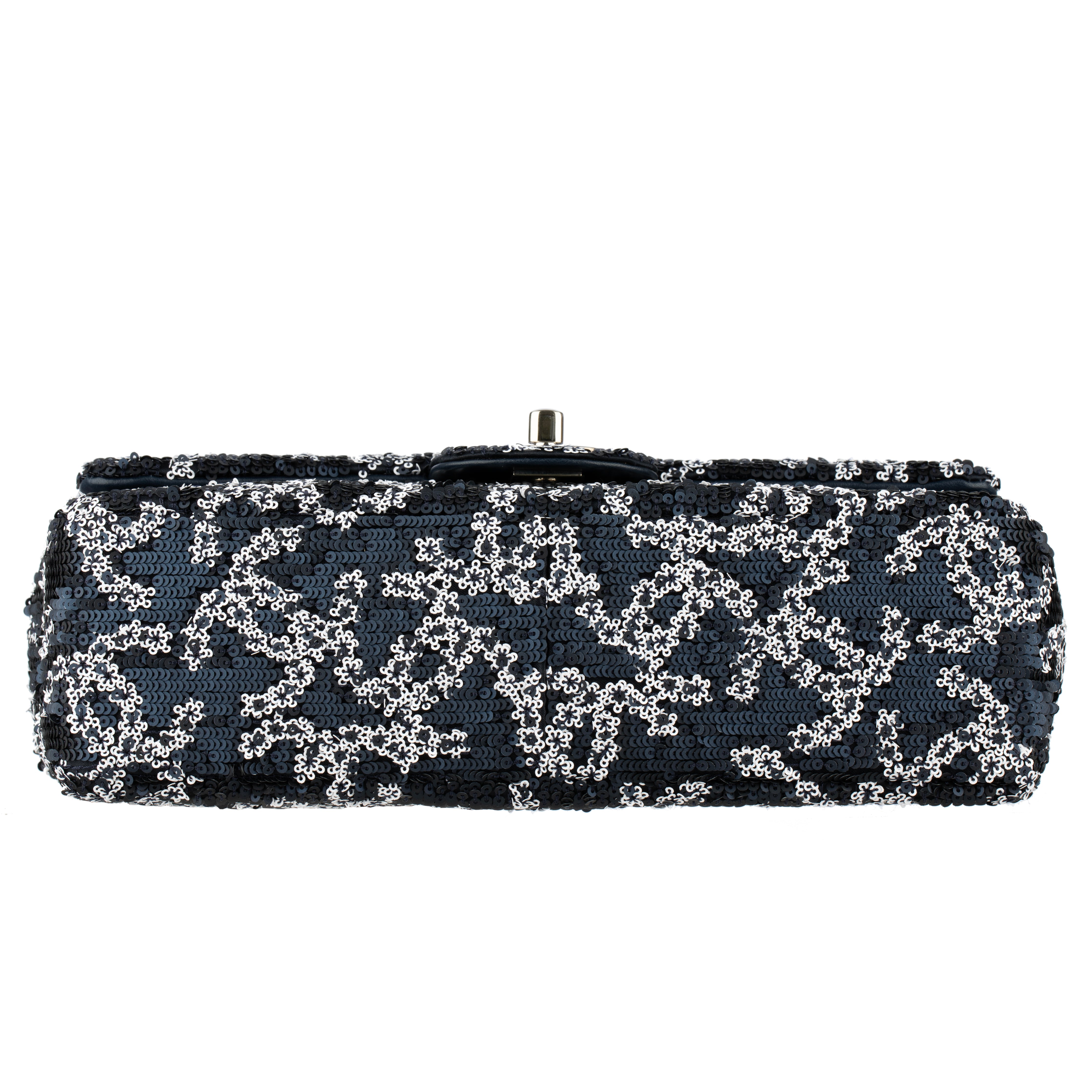 Chanel Medium Classic Single Flap Blue and White CC Sequin Design Silver-tone Hardware