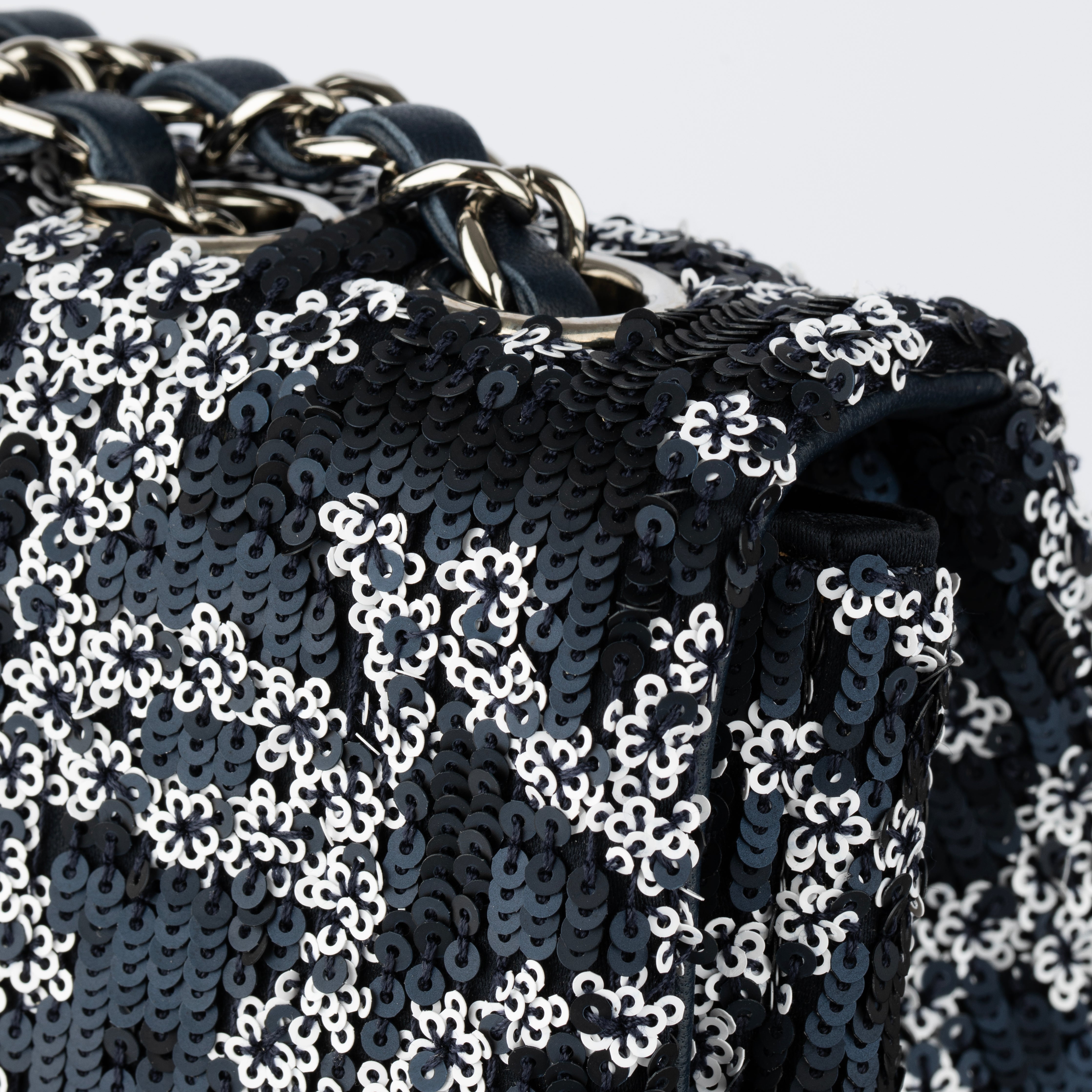 Chanel Medium Classic Single Flap Blue and White CC Sequin Design Silver-tone Hardware