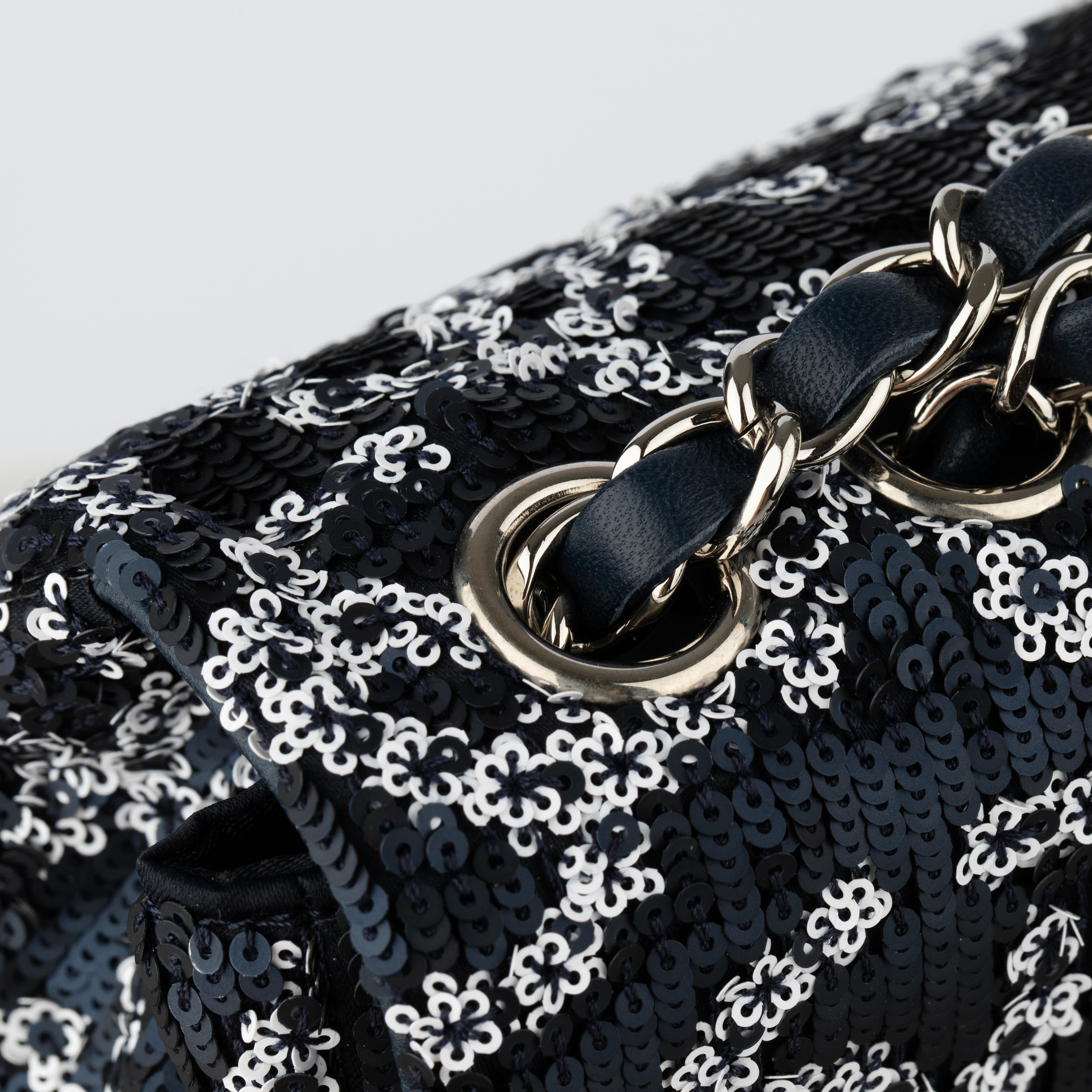 Chanel Medium Classic Single Flap Blue and White CC Sequin Design Silver-tone Hardware