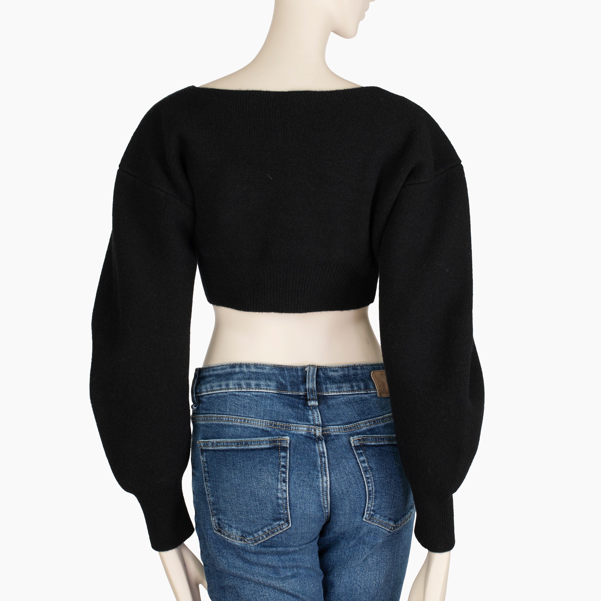 Alexander Wang Black Cropped Knit Sweater with Crystal Bow Tie – Size M