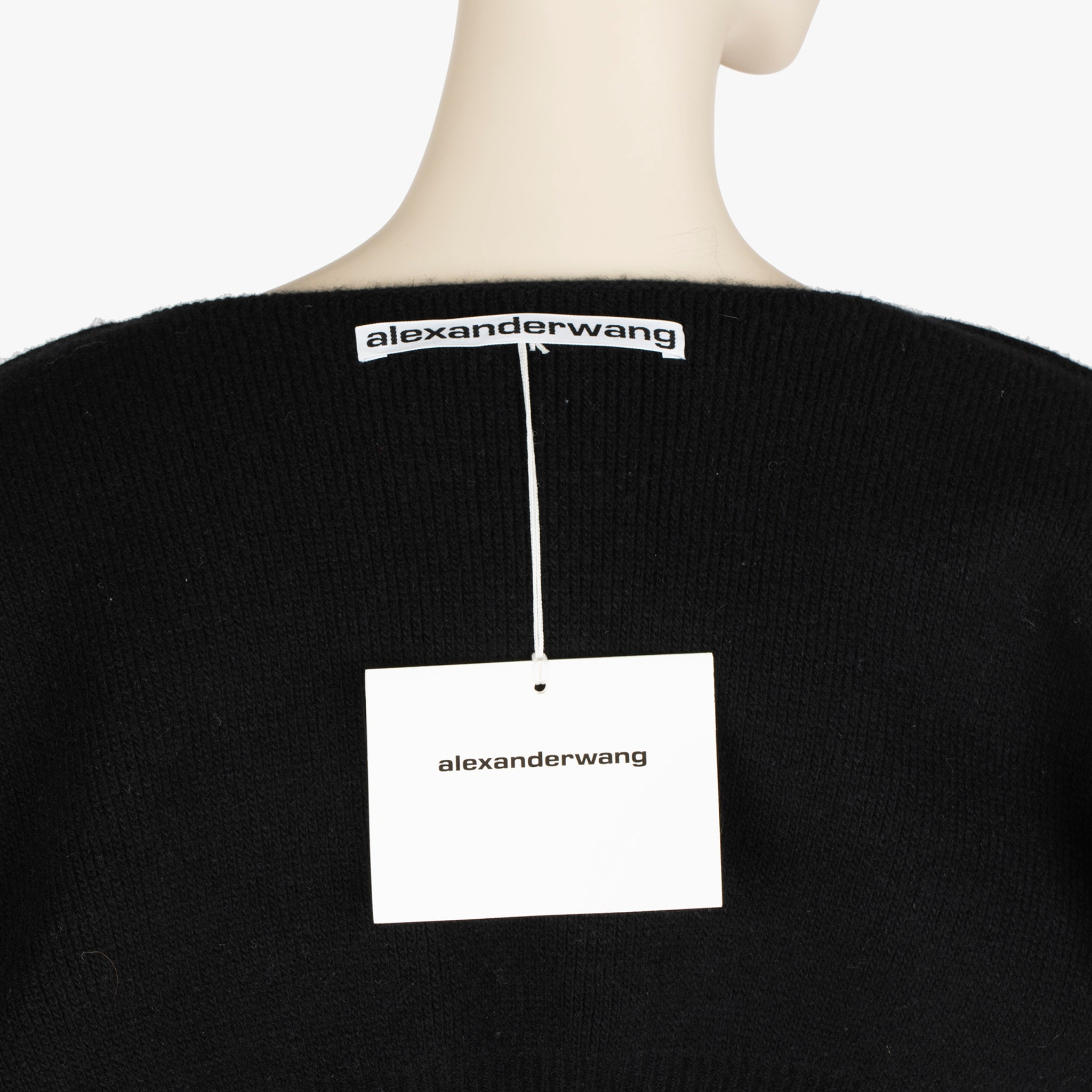 Alexander Wang Black Cropped Knit Sweater with Crystal Bow Tie – Size M