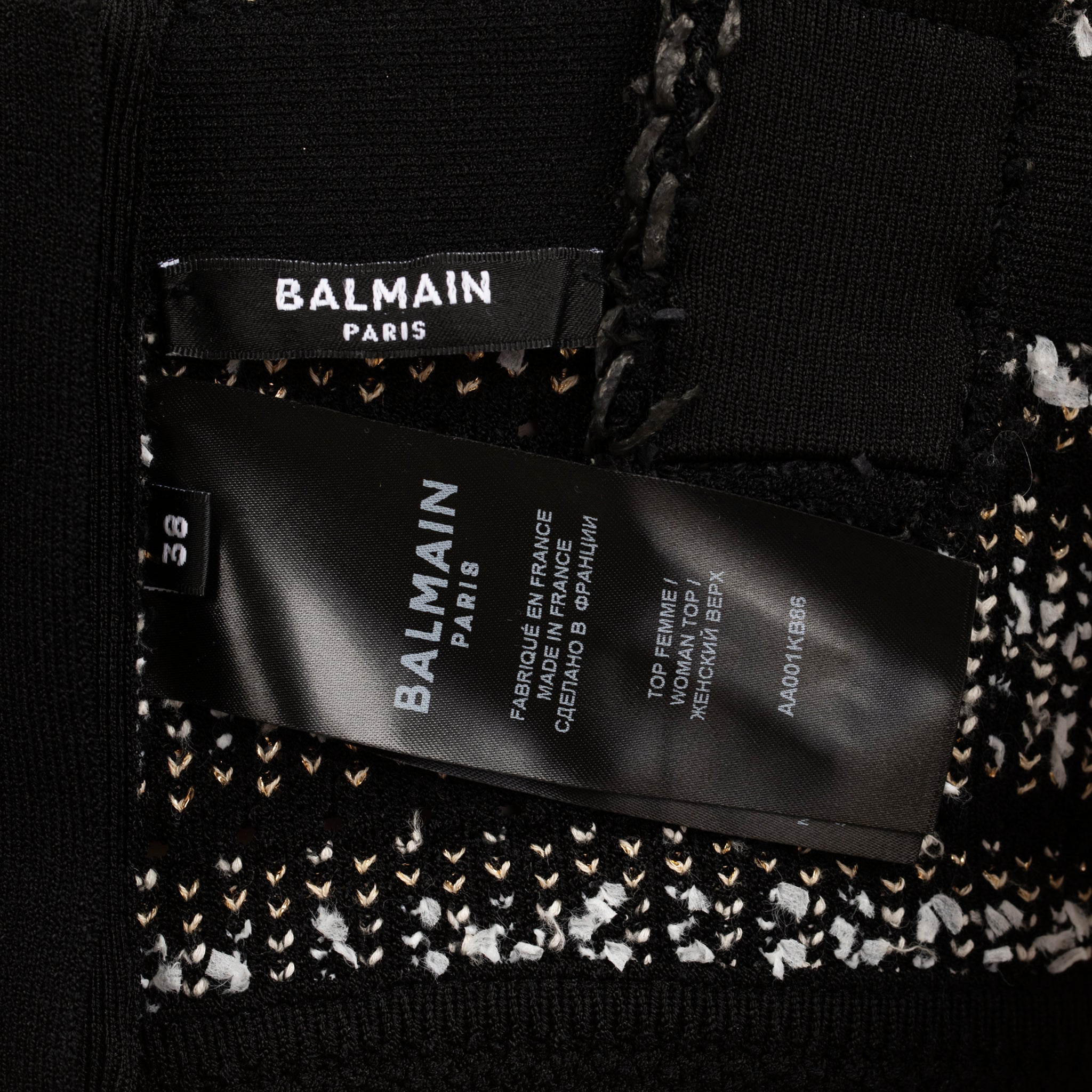Balmain Paris Chain-Strap Cropped Bouclé Top in Monochrome - 38 FR