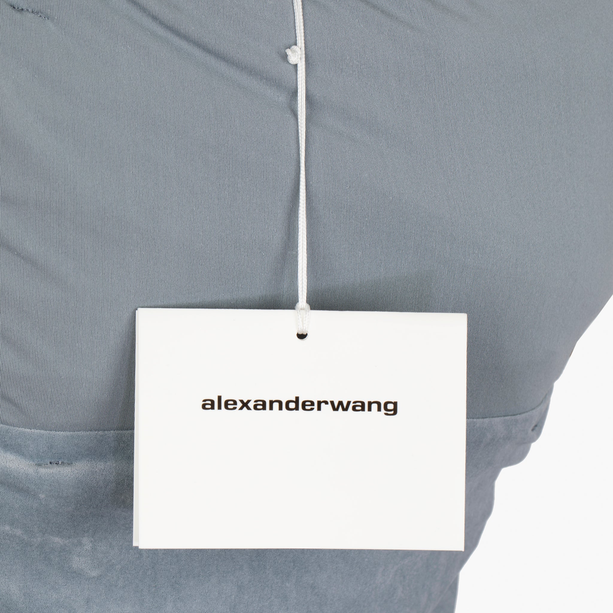 Alexander Wang Slate Blue Crossover Draping, Ruched Jersey Halter Mini Dress
