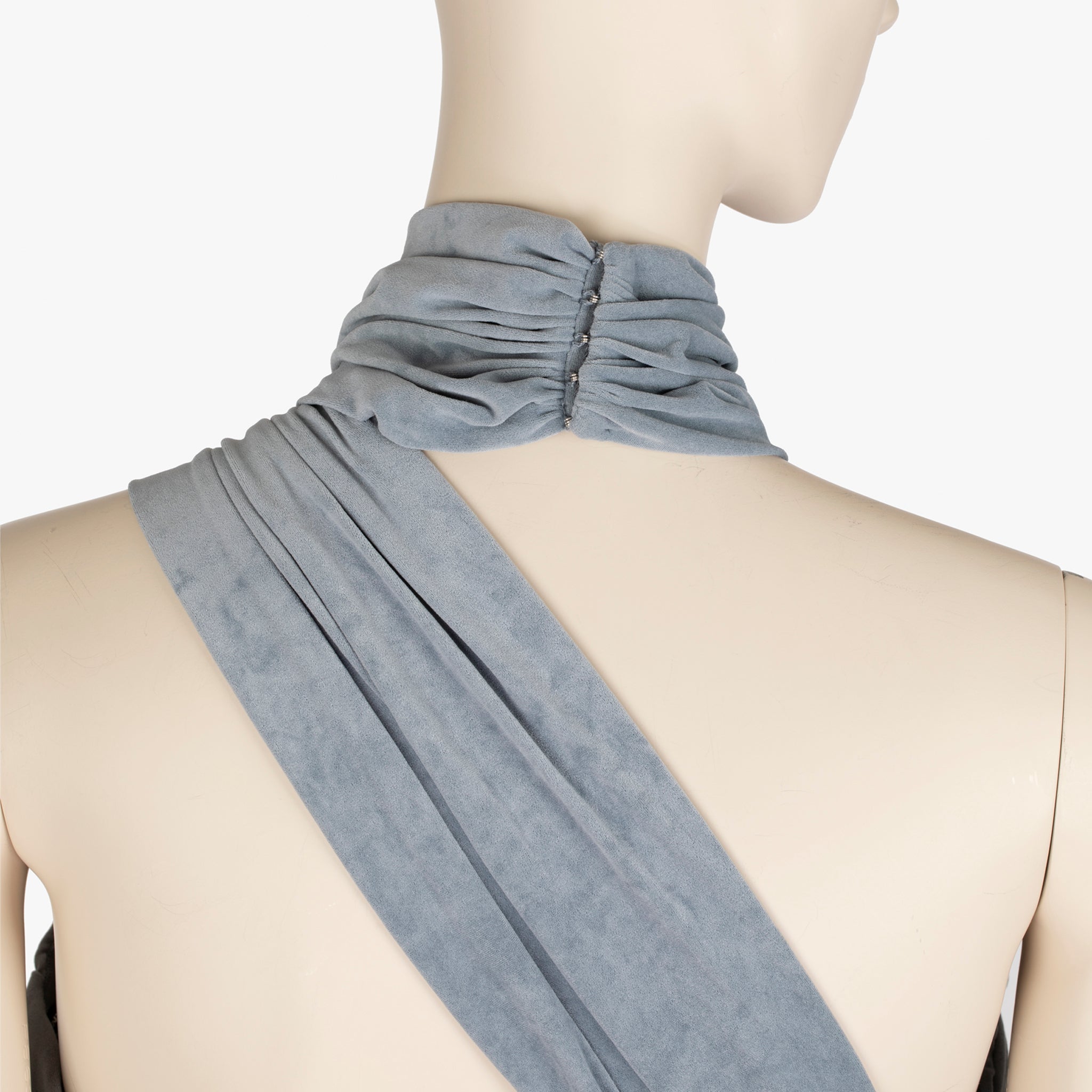 Alexander Wang Slate Blue Crossover Draping, Ruched Jersey Halter Mini Dress