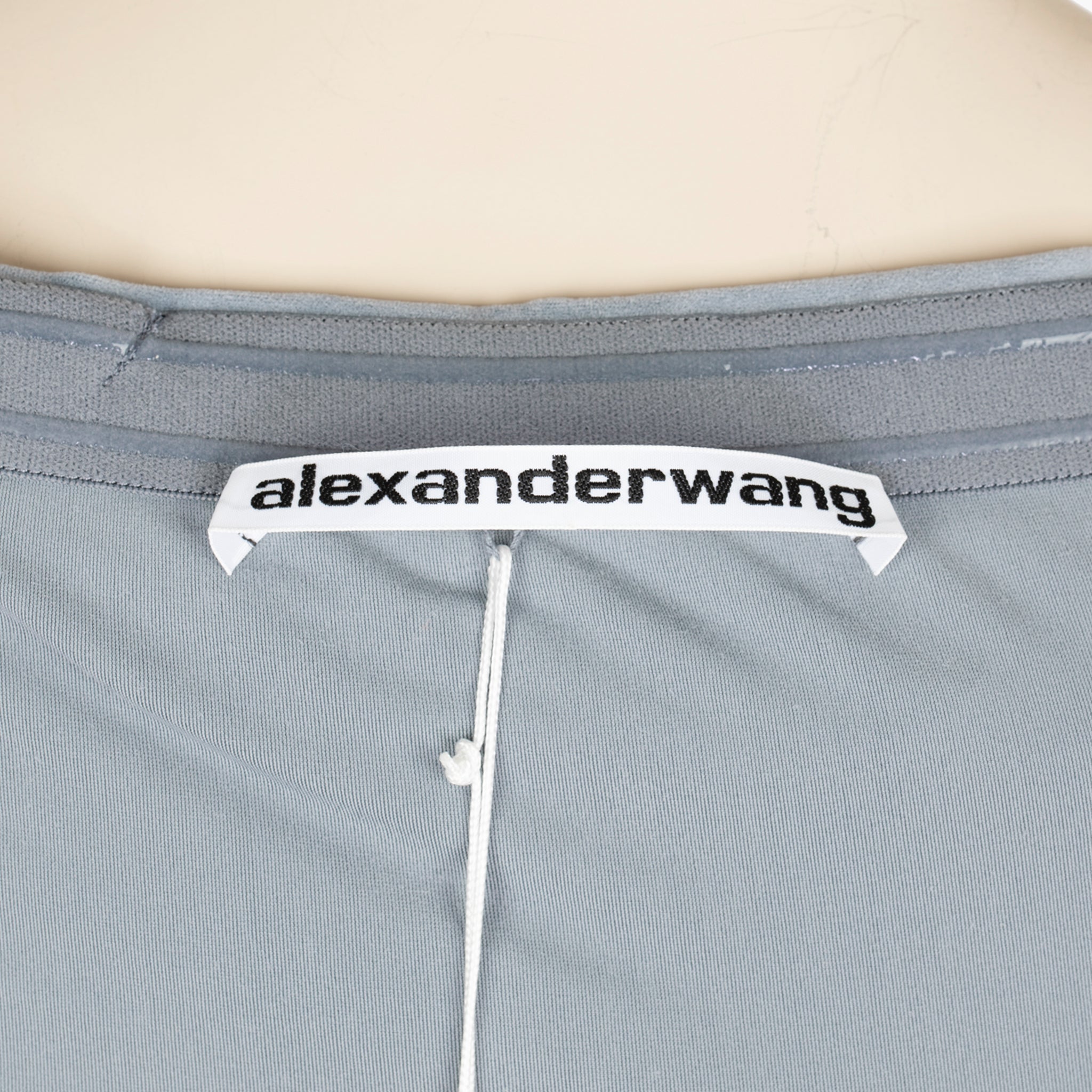 Alexander Wang Slate Blue Crossover Draping, Ruched Jersey Halter Mini Dress