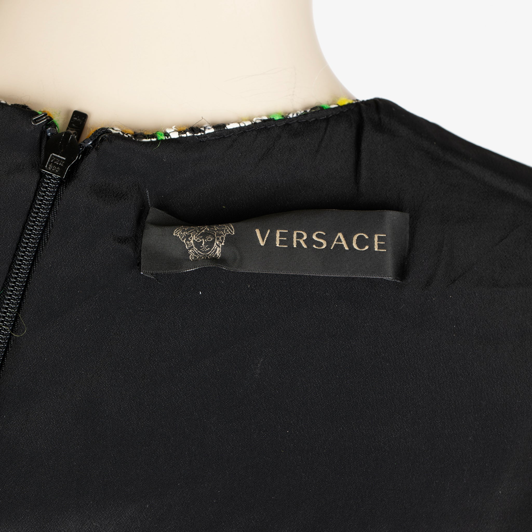Versace Tweed Mini Dress with Leather Studded Pockets – Size 40 IT