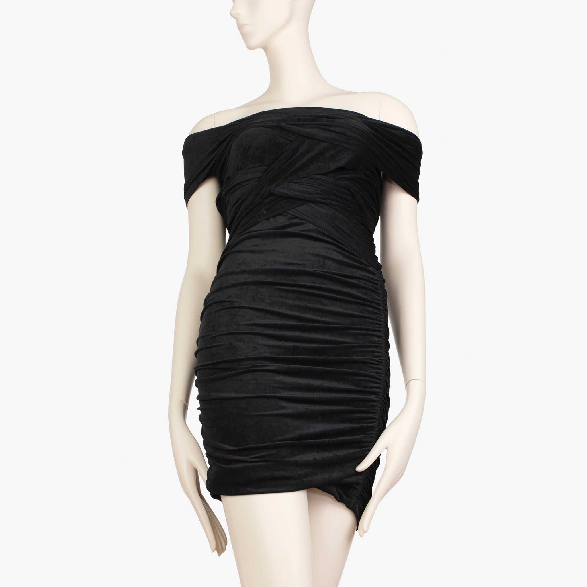 Alexander Wang Off-Shoulder Black Ruched Mini Dress - Size | XS