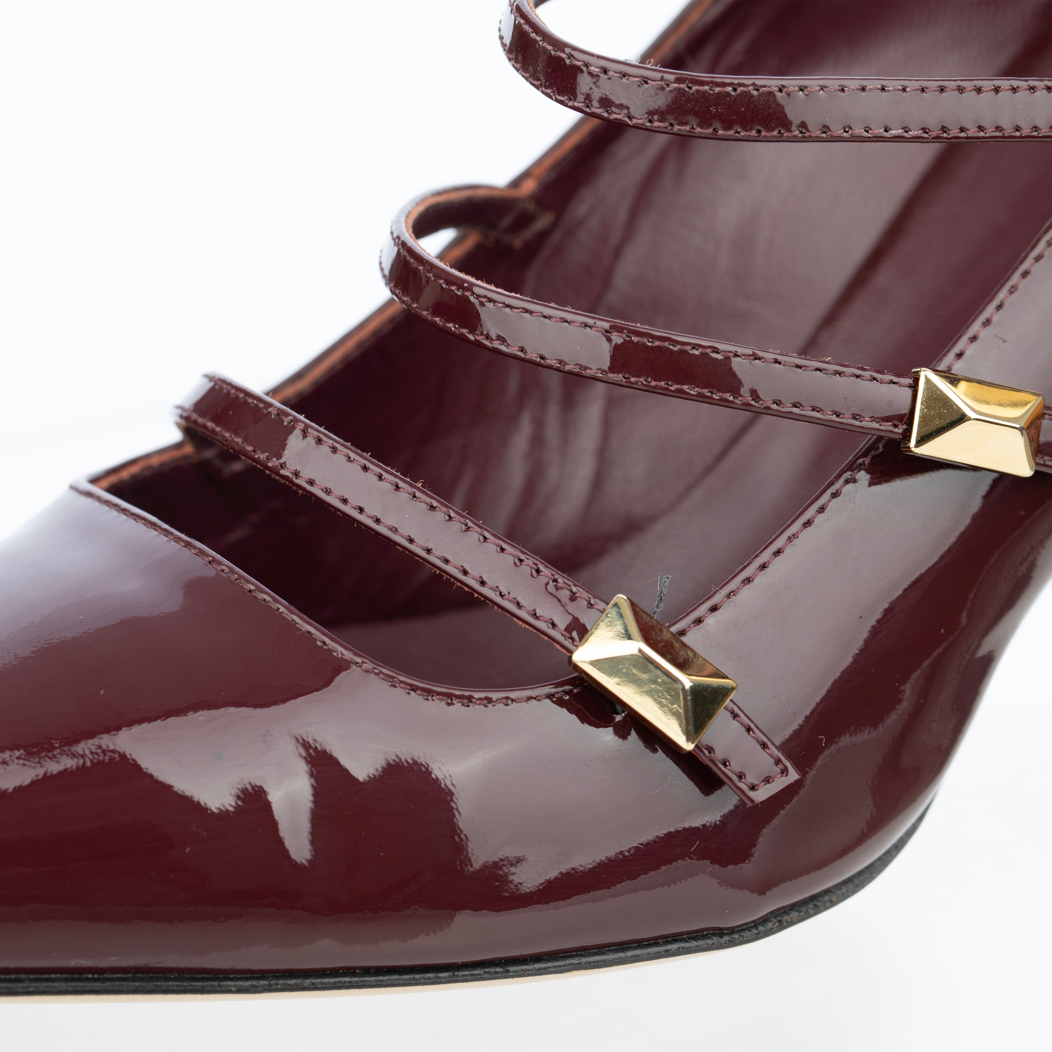 Max Mara Pointed Patent Leather Burgundy Heels with Strap Details - Size | 38.5 IT
