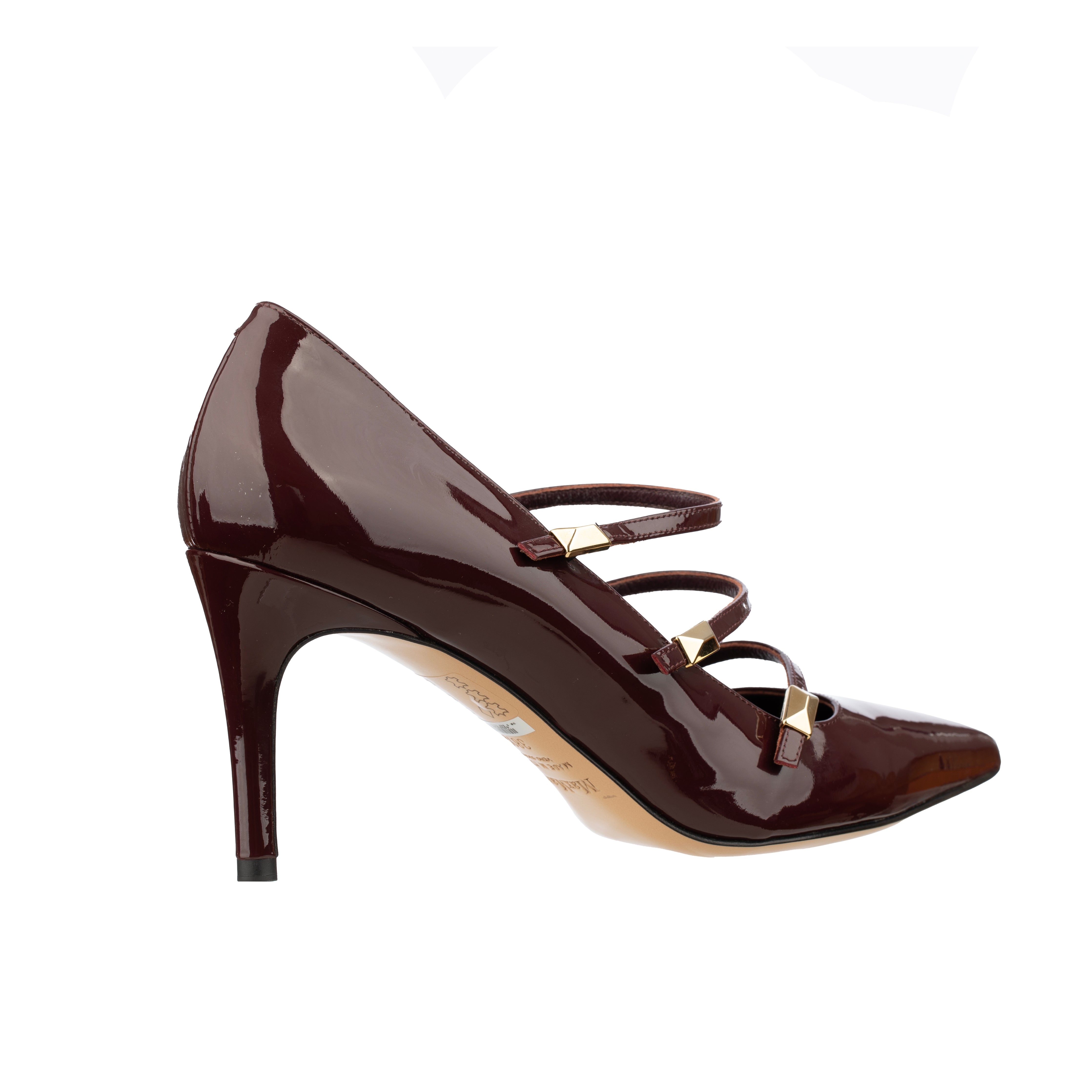 Max Mara Pointed Patent Leather Burgundy Heels with Strap Details - Size | 38.5 IT