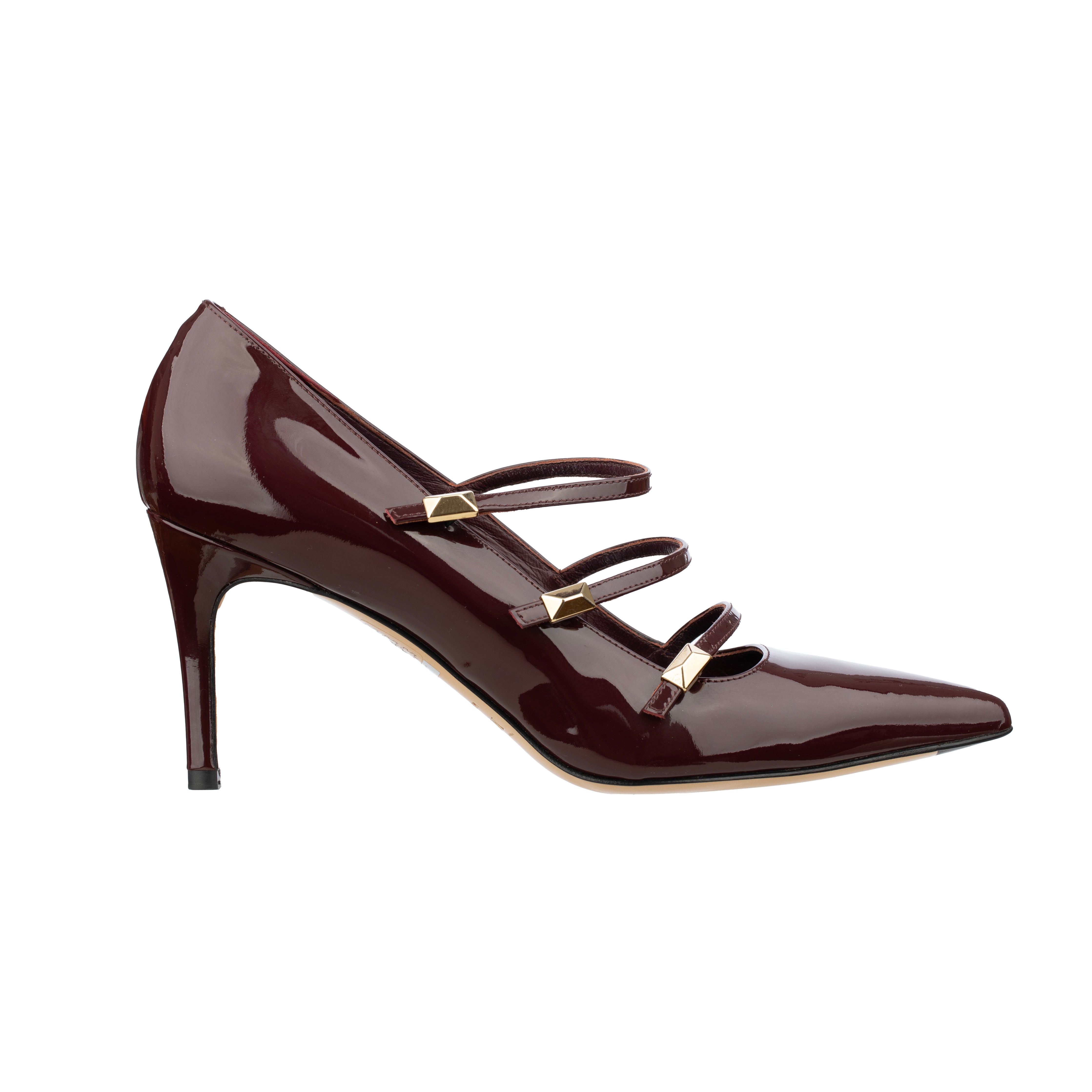 Max Mara Pointed Patent Leather Burgundy Heels with Strap Details - Size | 38.5 IT