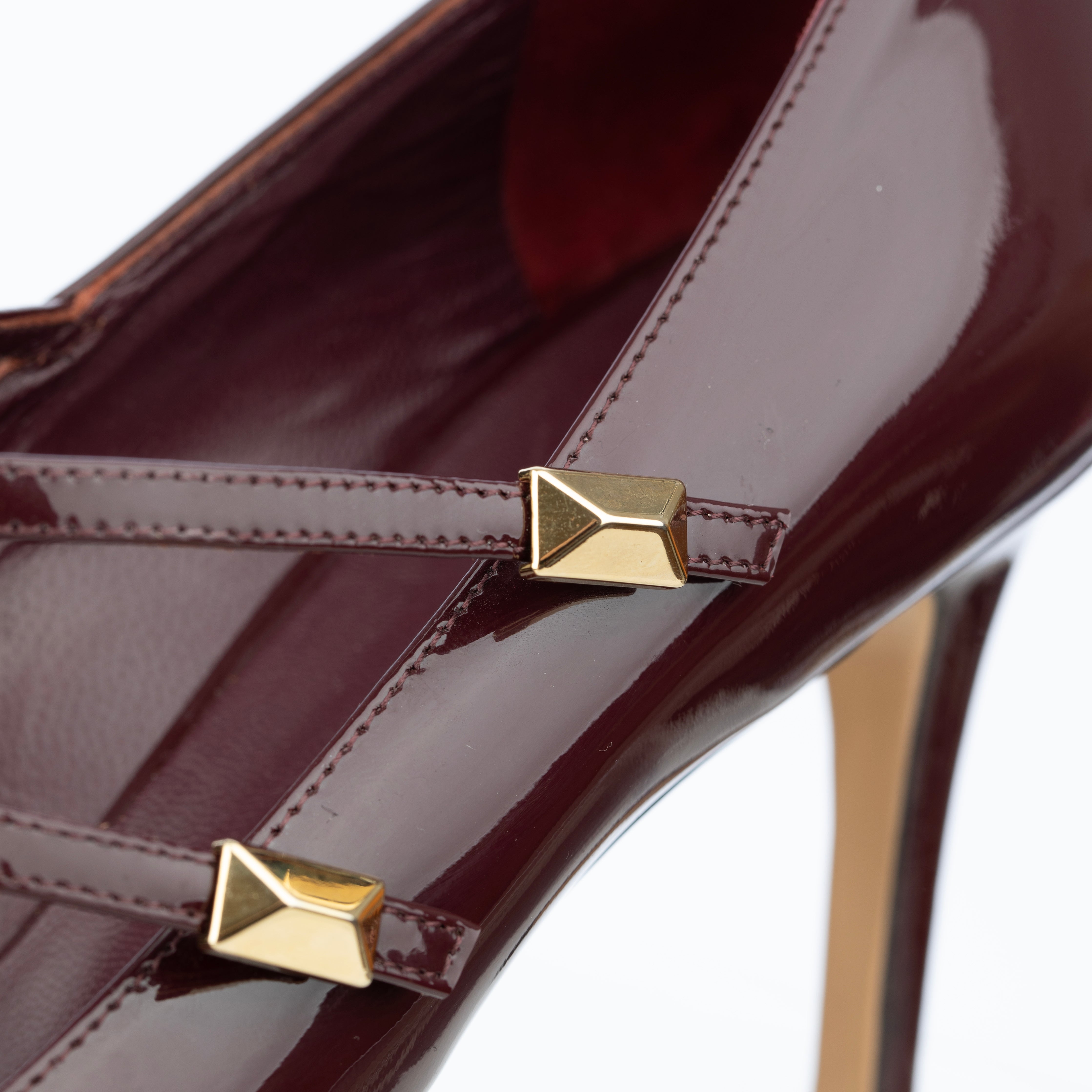 Max Mara Pointed Patent Leather Burgundy Heels with Strap Details - Size | 38.5 IT