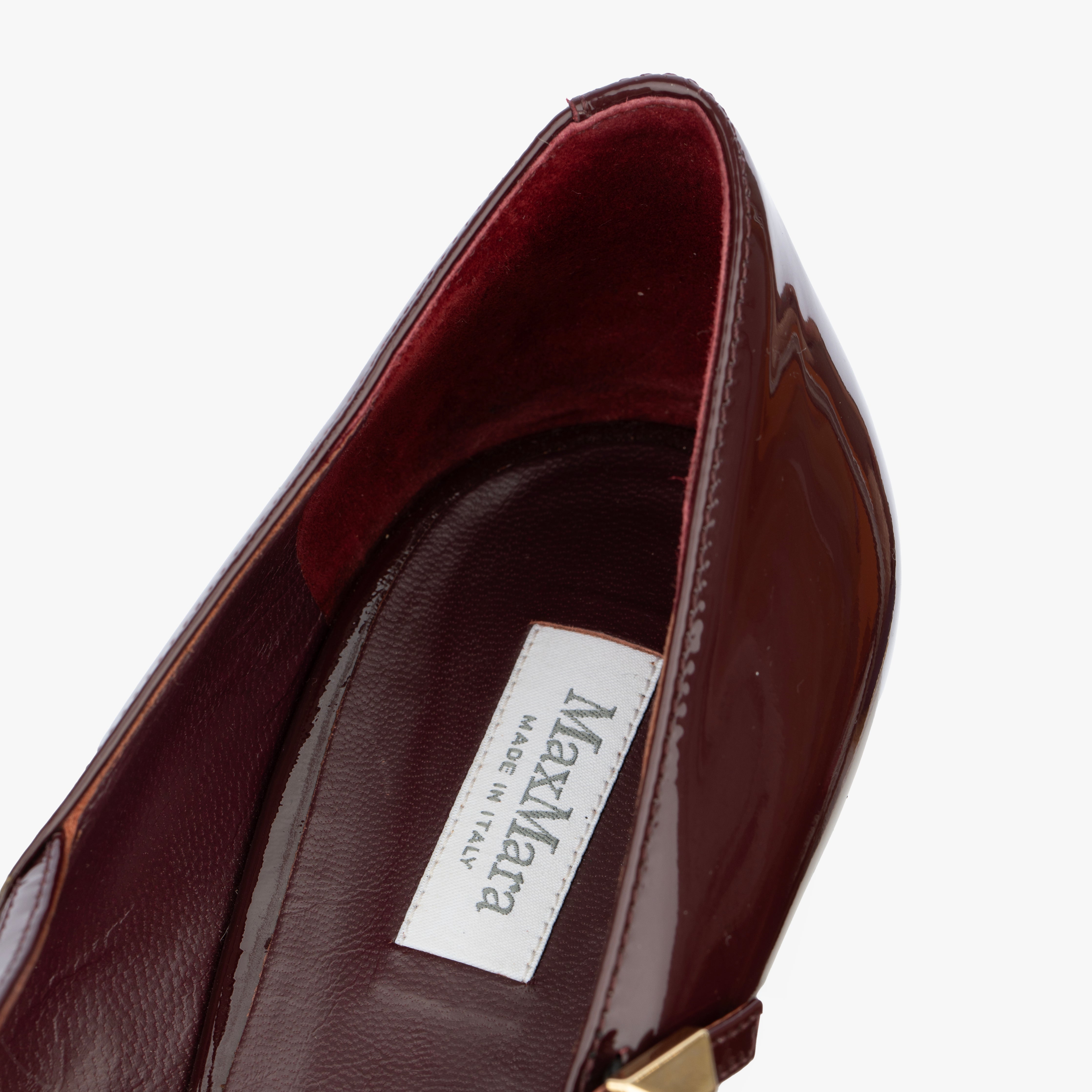 Max Mara Pointed Patent Leather Burgundy Heels with Strap Details - Size | 38.5 IT