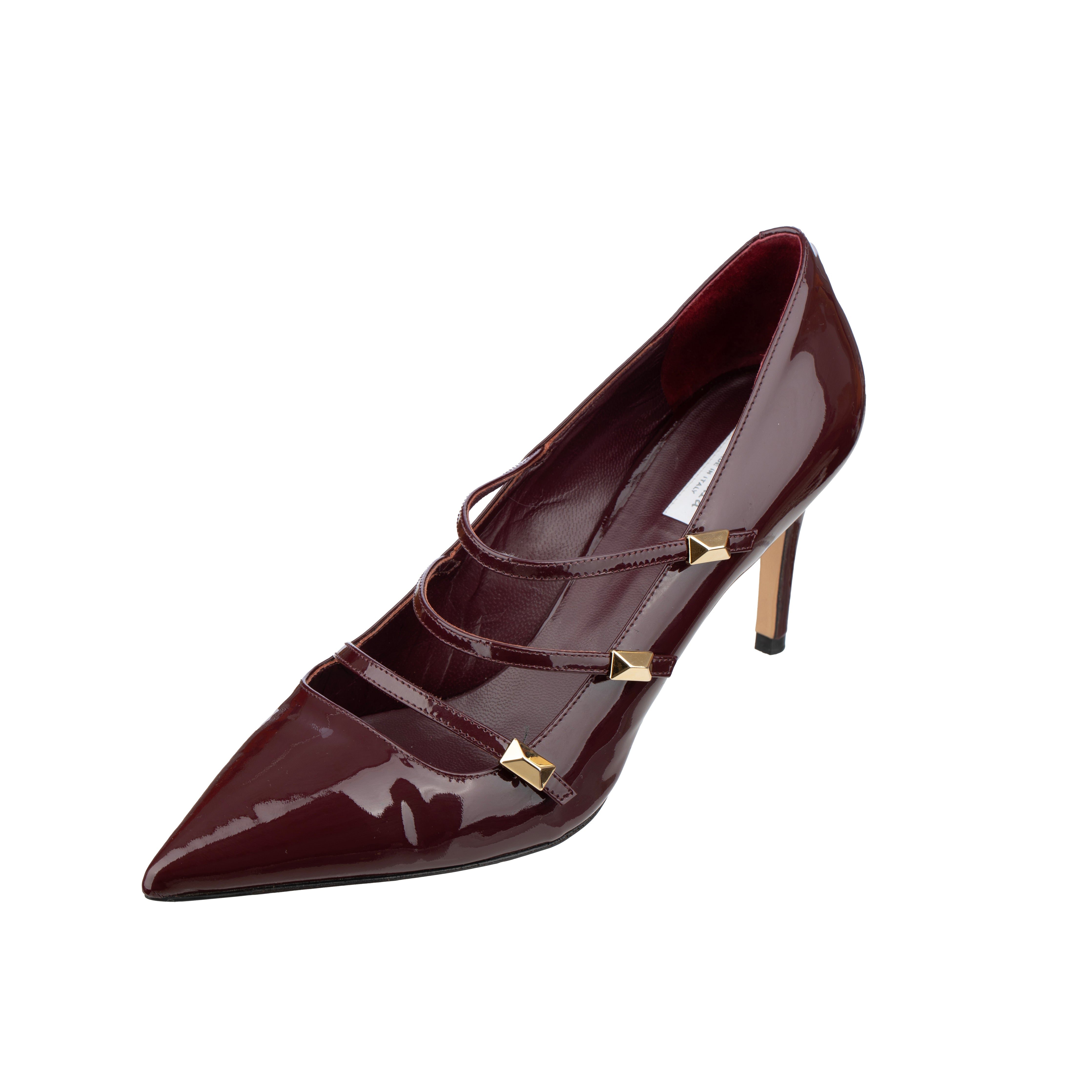 Max Mara Pointed Patent Leather Burgundy Heels with Strap Details - Size | 38.5 IT