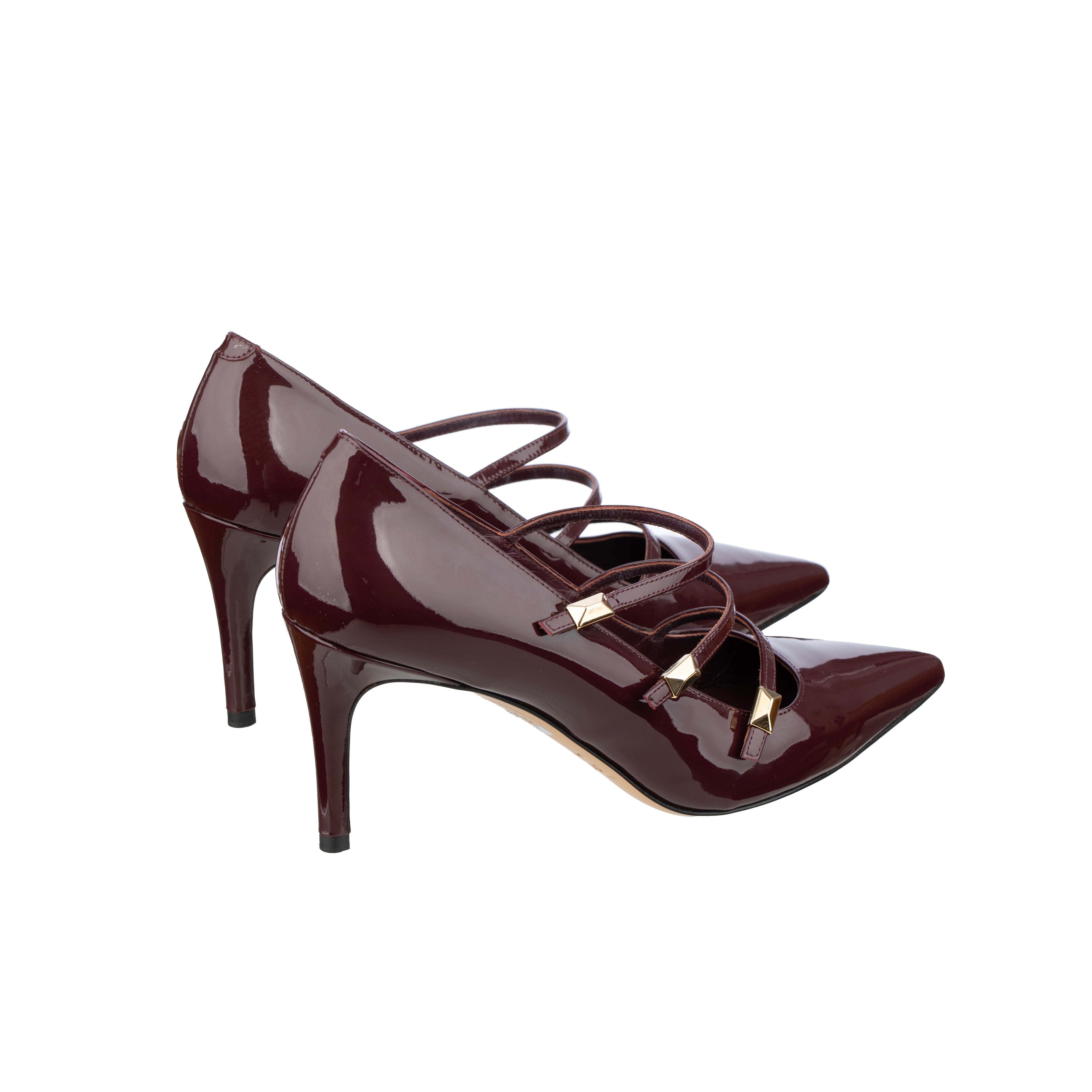 Max Mara Pointed Patent Leather Burgundy Heels with Strap Details - Size | 38.5 IT