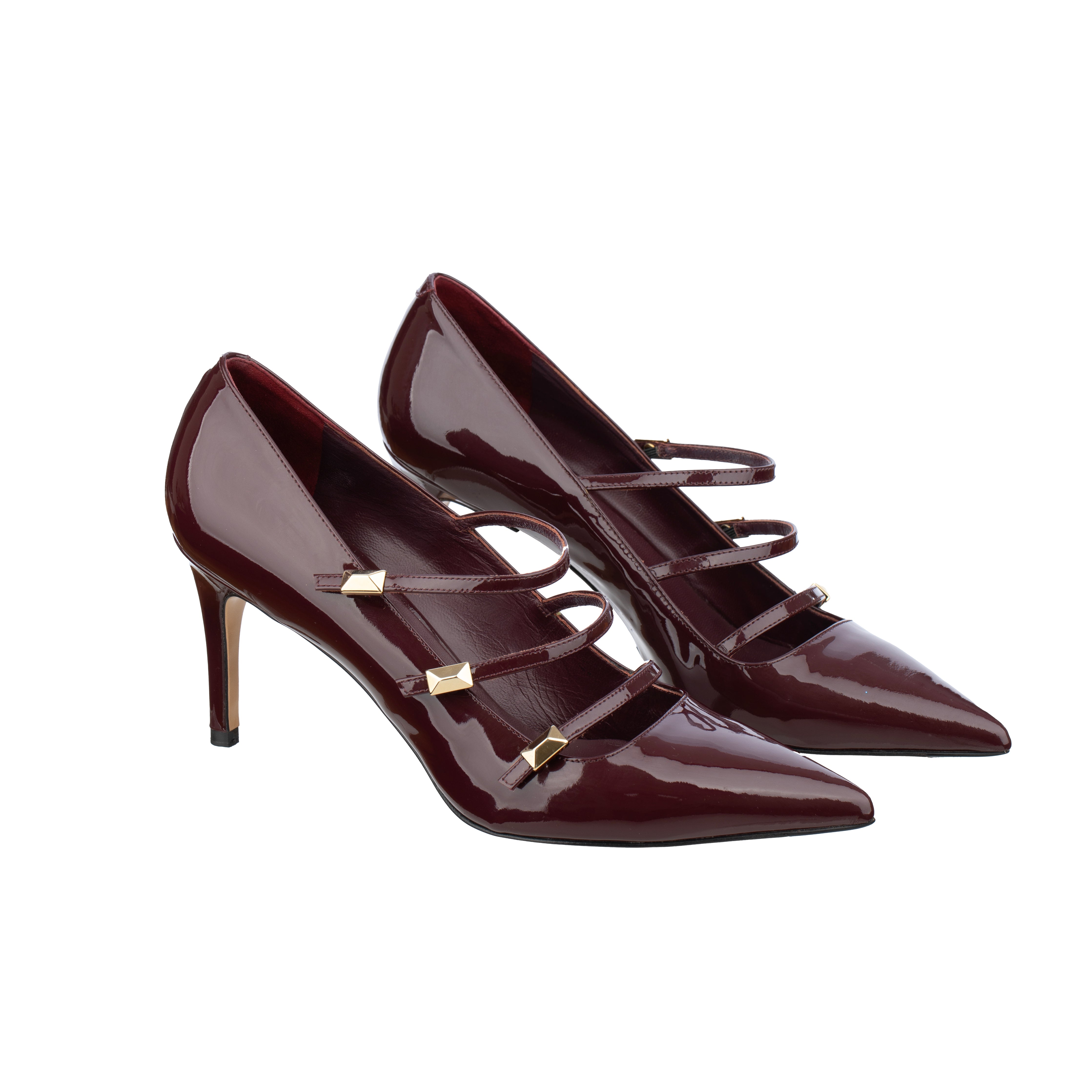 Max Mara Pointed Patent Leather Burgundy Heels with Strap Details - Size | 38.5 IT