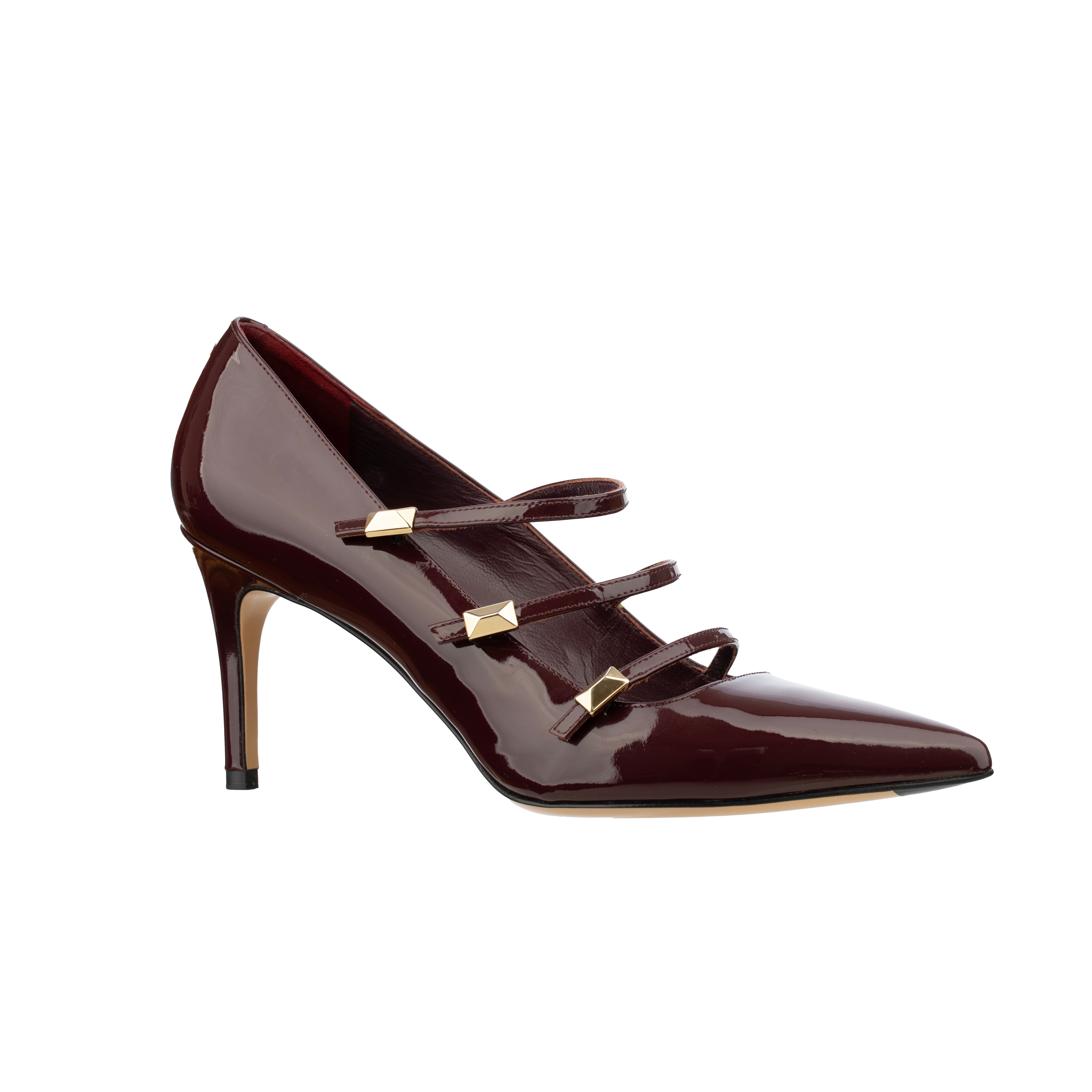 Max Mara Pointed Patent Leather Burgundy Heels with Strap Details - Size | 38.5 IT