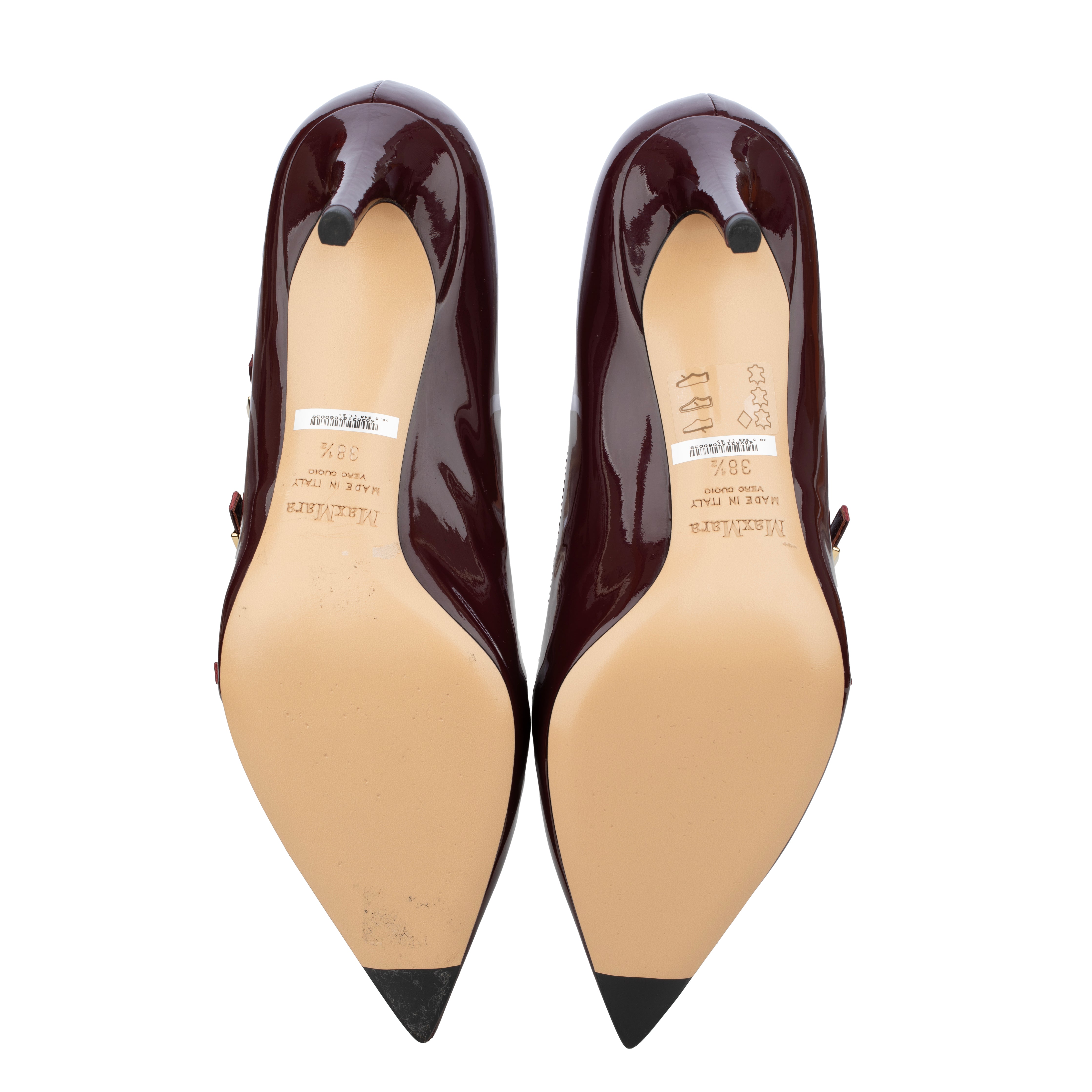 Max Mara Pointed Patent Leather Burgundy Heels with Strap Details - Size | 38.5 IT