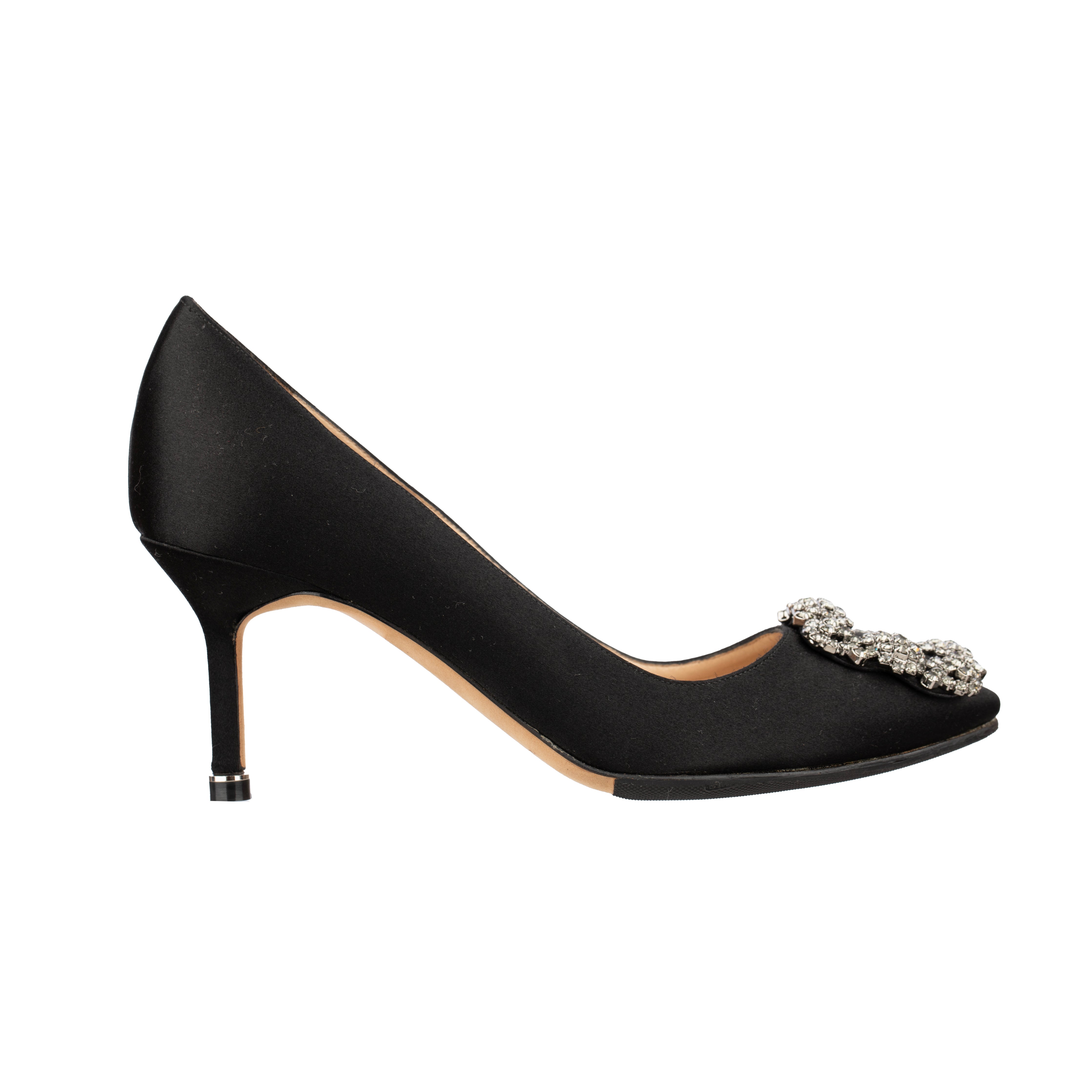 Manolo Blahnik Hangisi 50 Black Satin Heels - Size | 35.5 IT