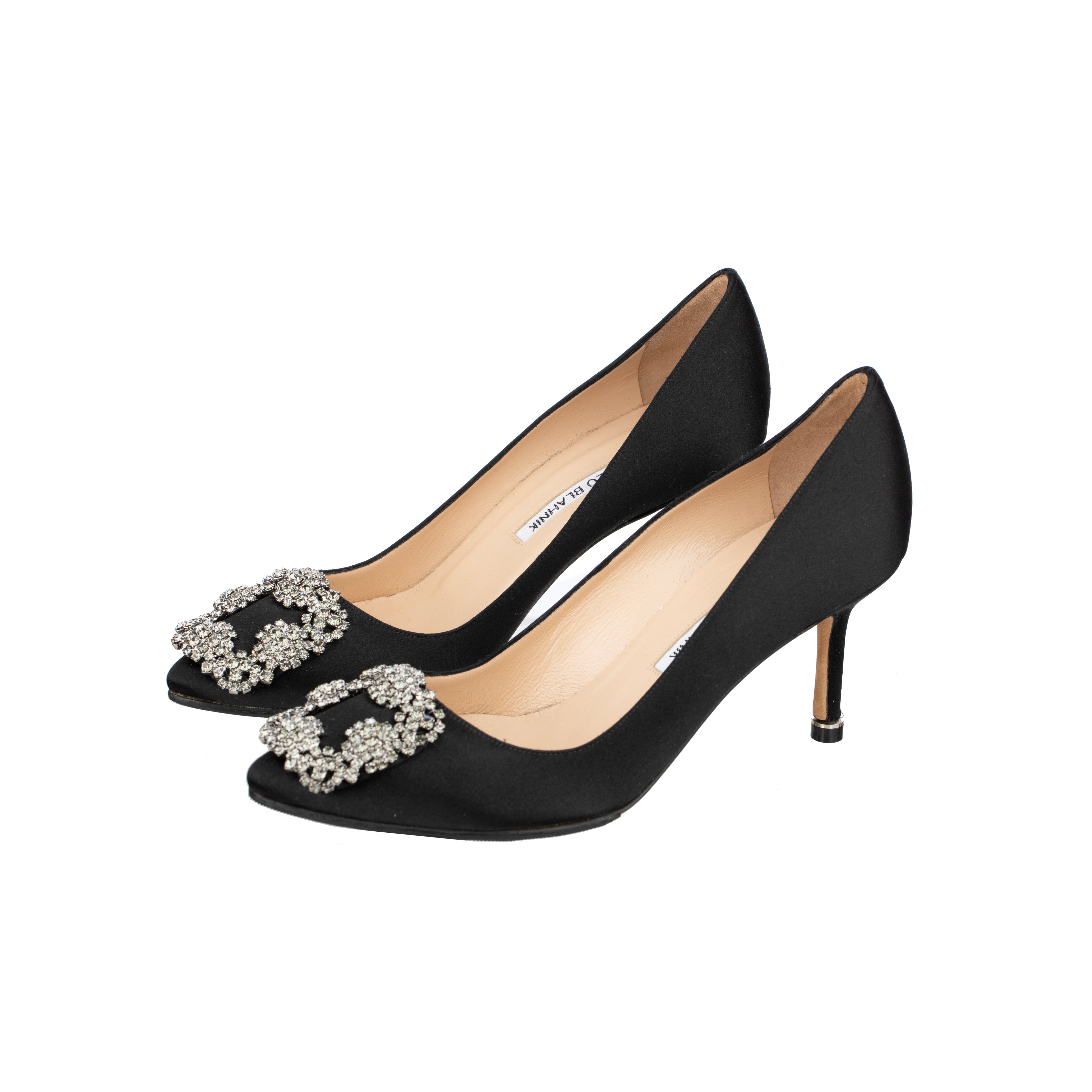 Manolo Blahnik Hangisi 50 Black Satin Heels - Size | 35.5 IT