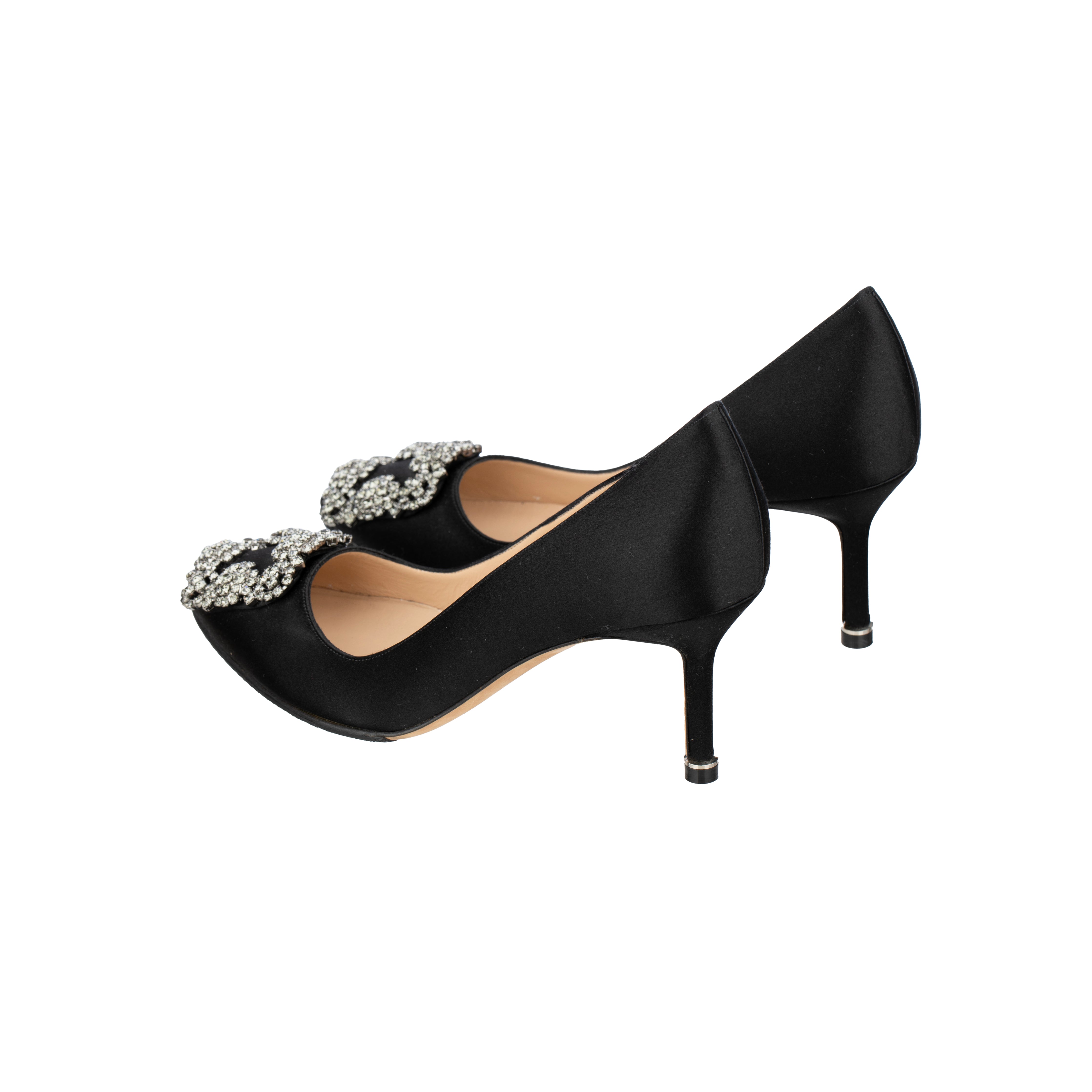 Manolo Blahnik Hangisi 50 Black Satin Heels - Size | 35.5 IT