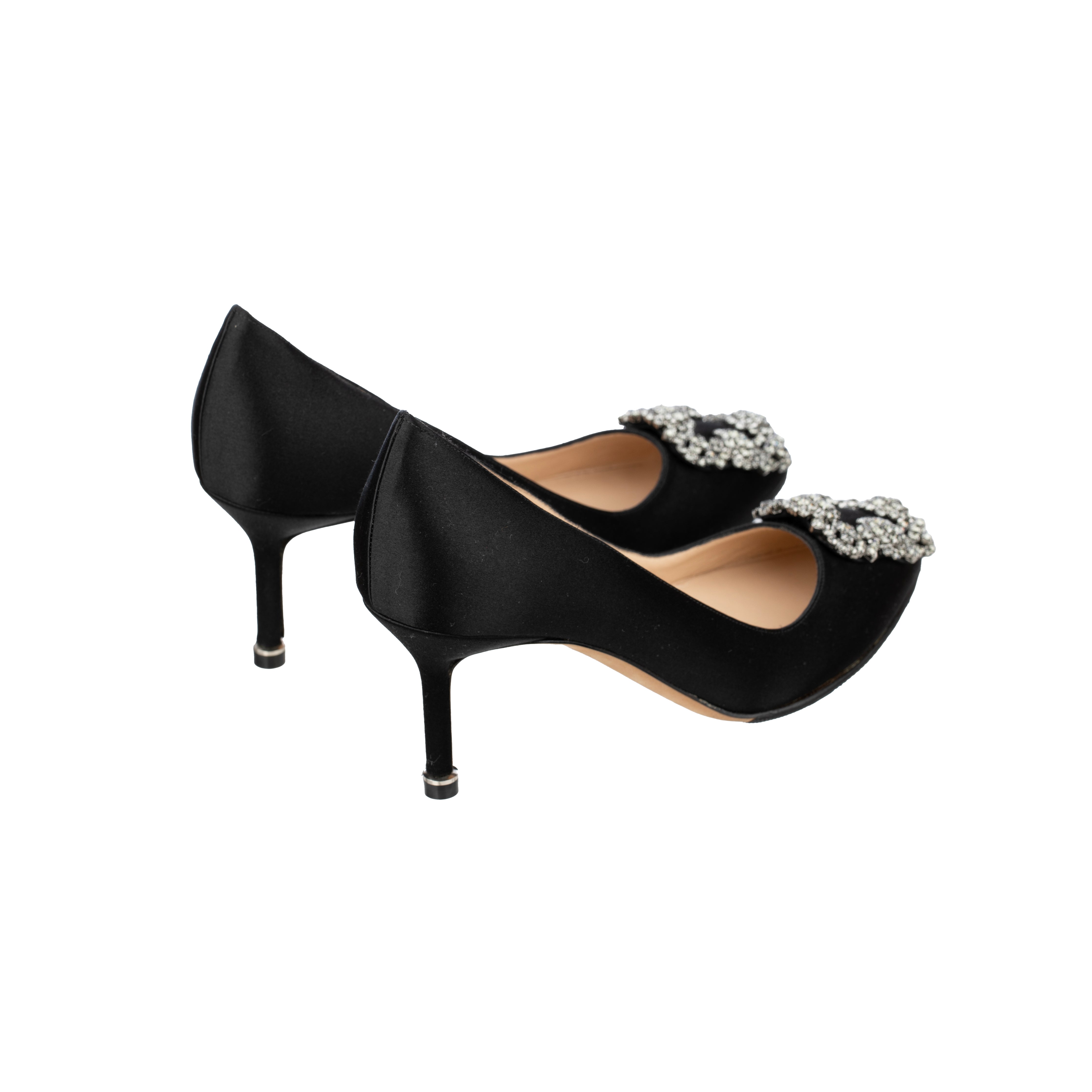 Manolo Blahnik Hangisi 50 Black Satin Heels - Size | 35.5 IT