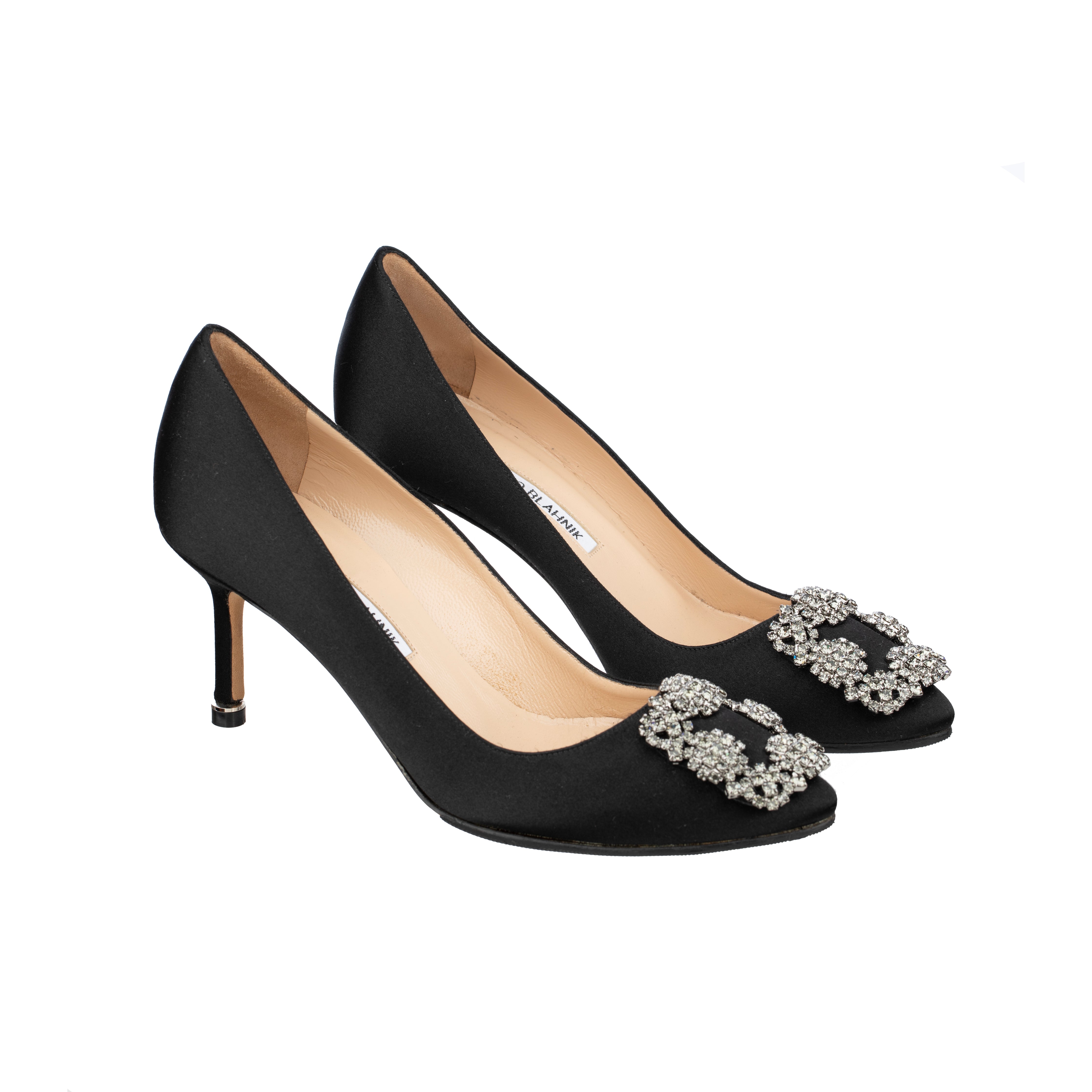 Manolo Blahnik Hangisi 50 Black Satin Heels - Size | 35.5 IT