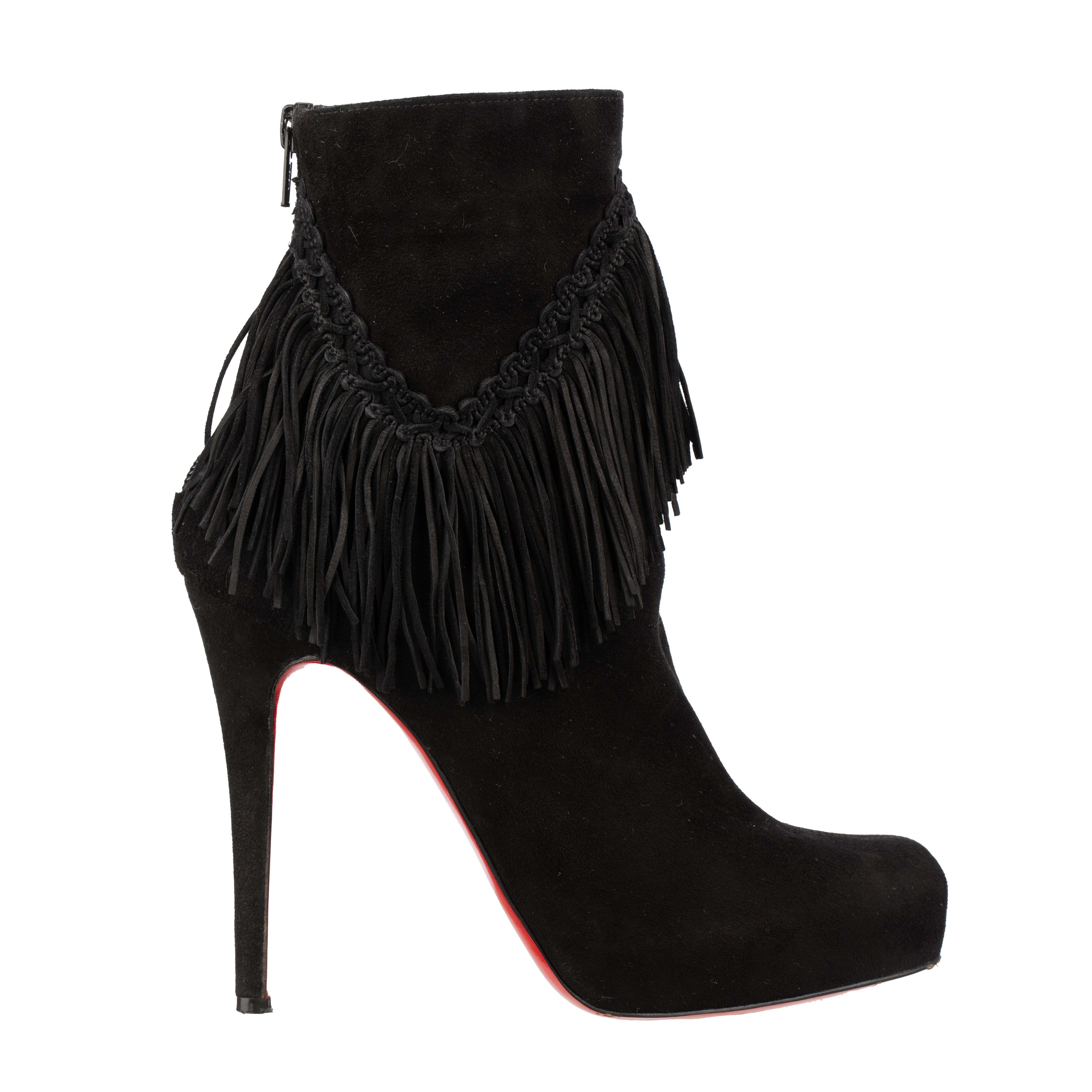 Christian Louboutin Black Suede Fringe So Kate Ankle Boot - Size | 38 IT