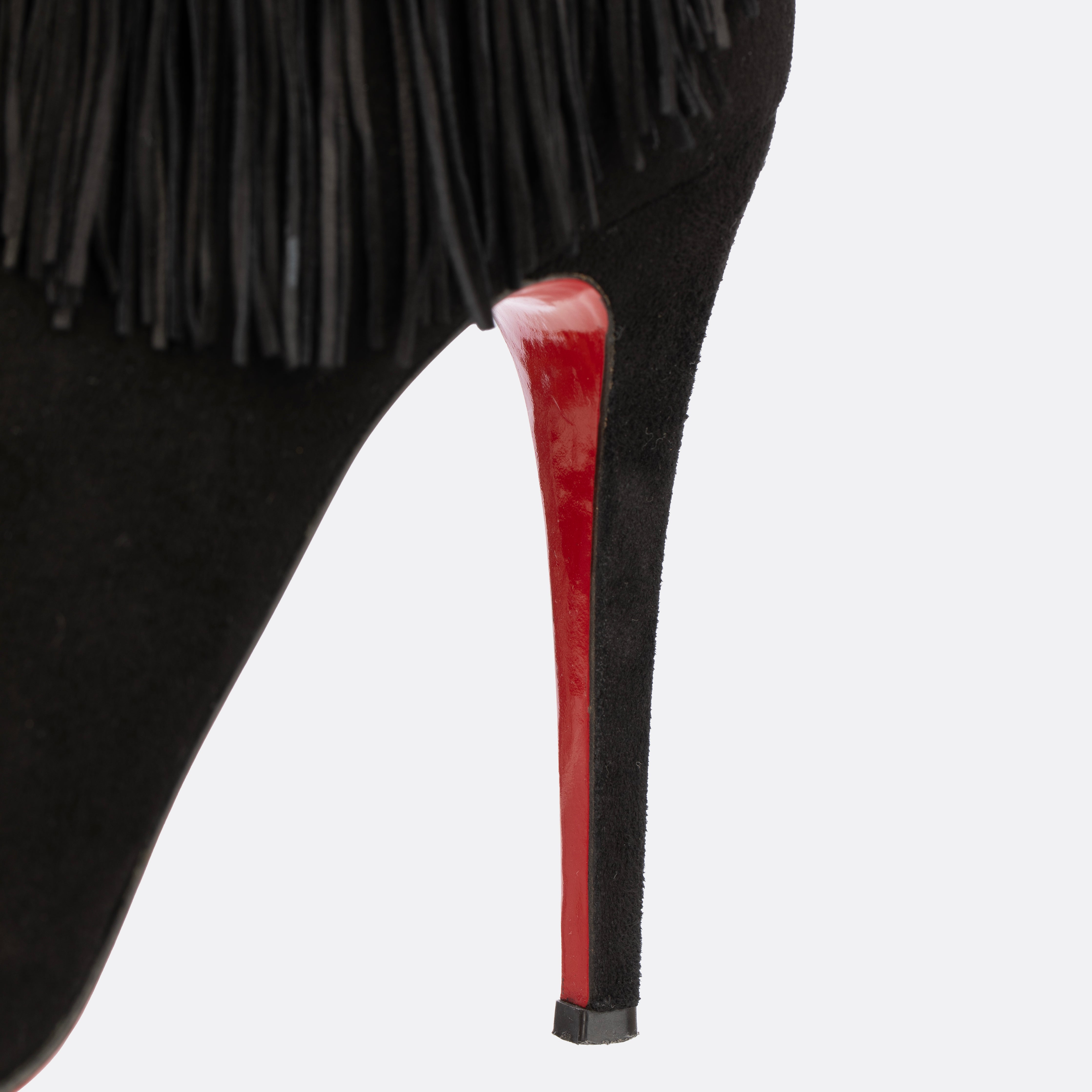 Christian Louboutin Black Suede Fringe So Kate Ankle Boot - Size | 38 IT