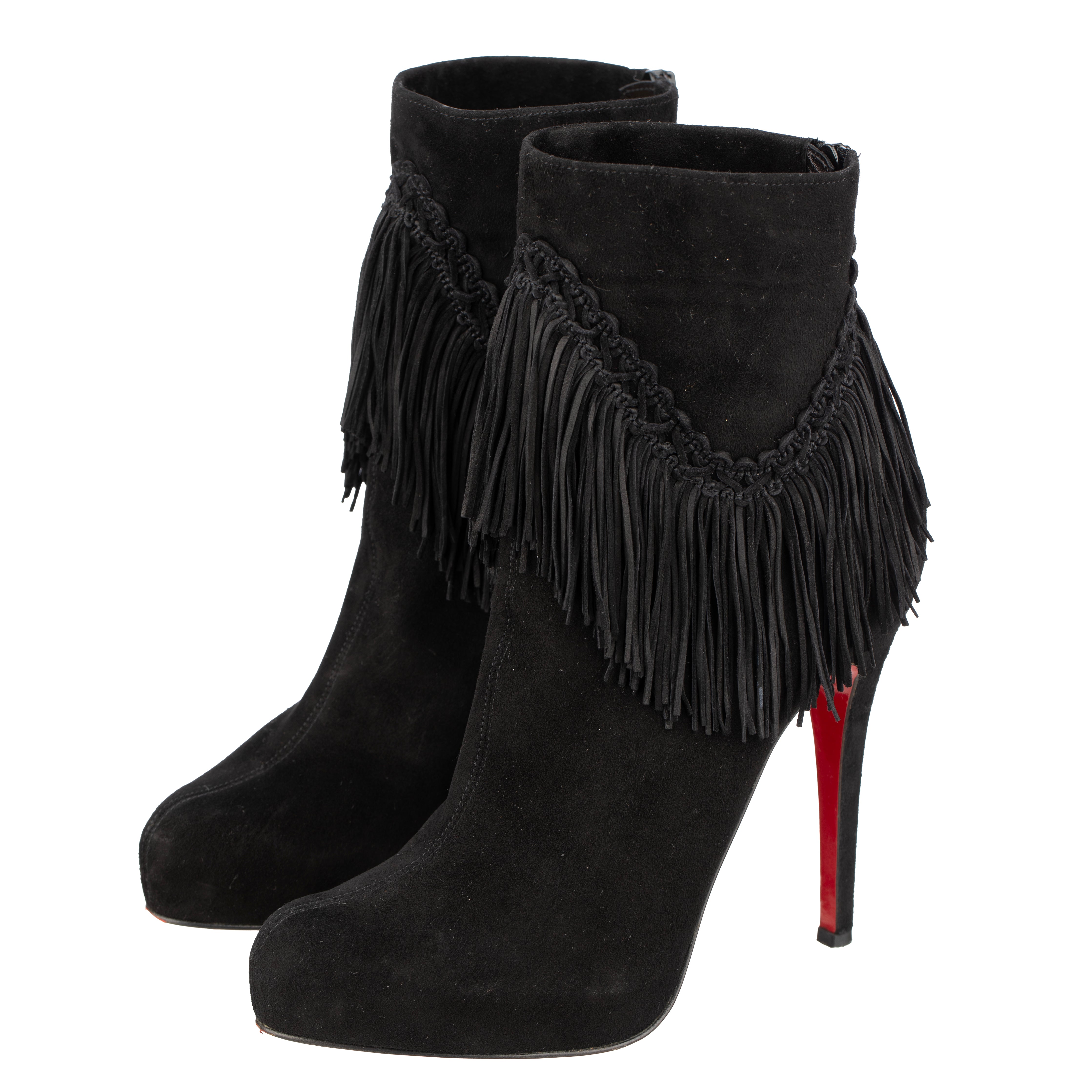 Christian Louboutin Black Suede Fringe So Kate Ankle Boot - Size | 38 IT