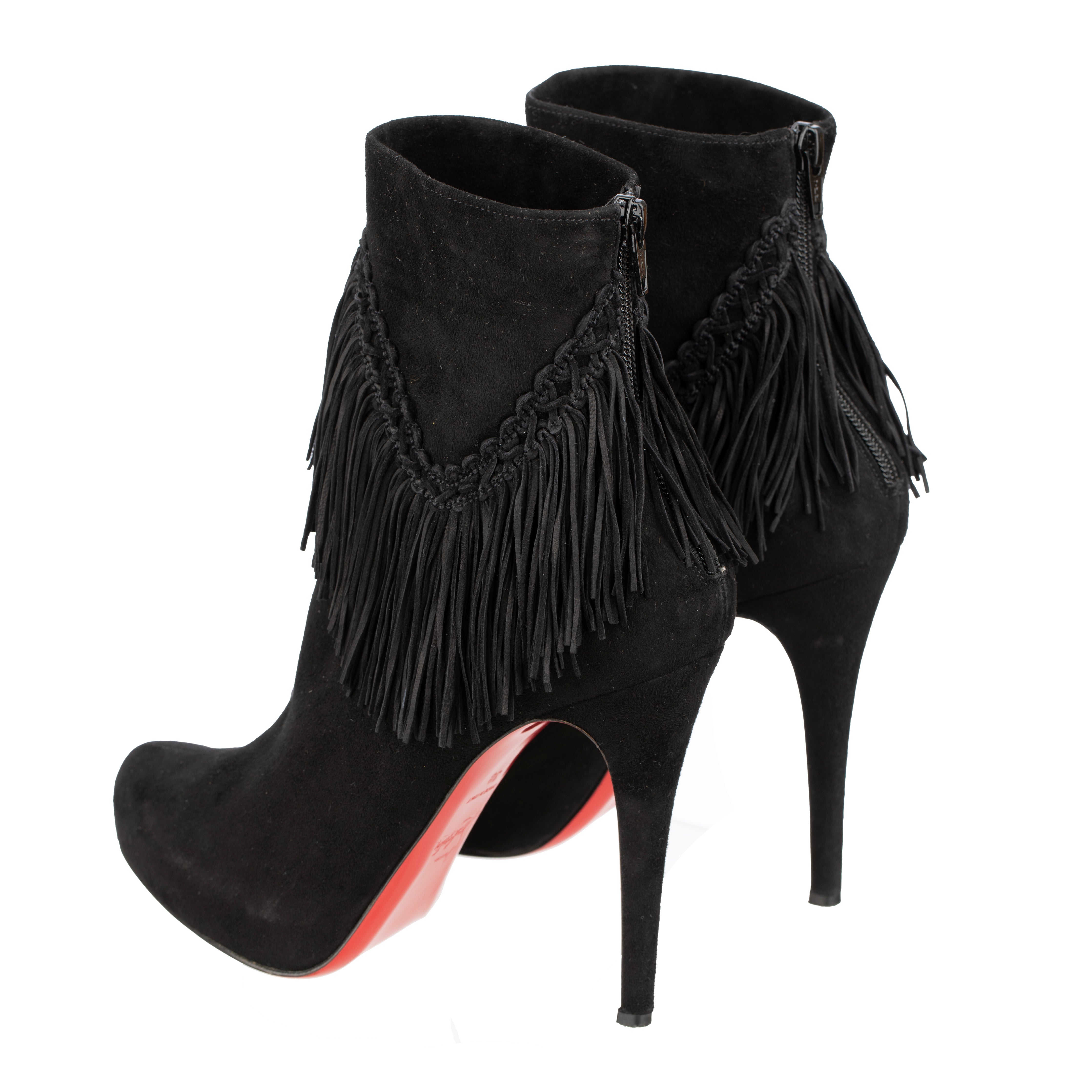 Christian Louboutin Black Suede Fringe So Kate Ankle Boot - Size | 38 IT