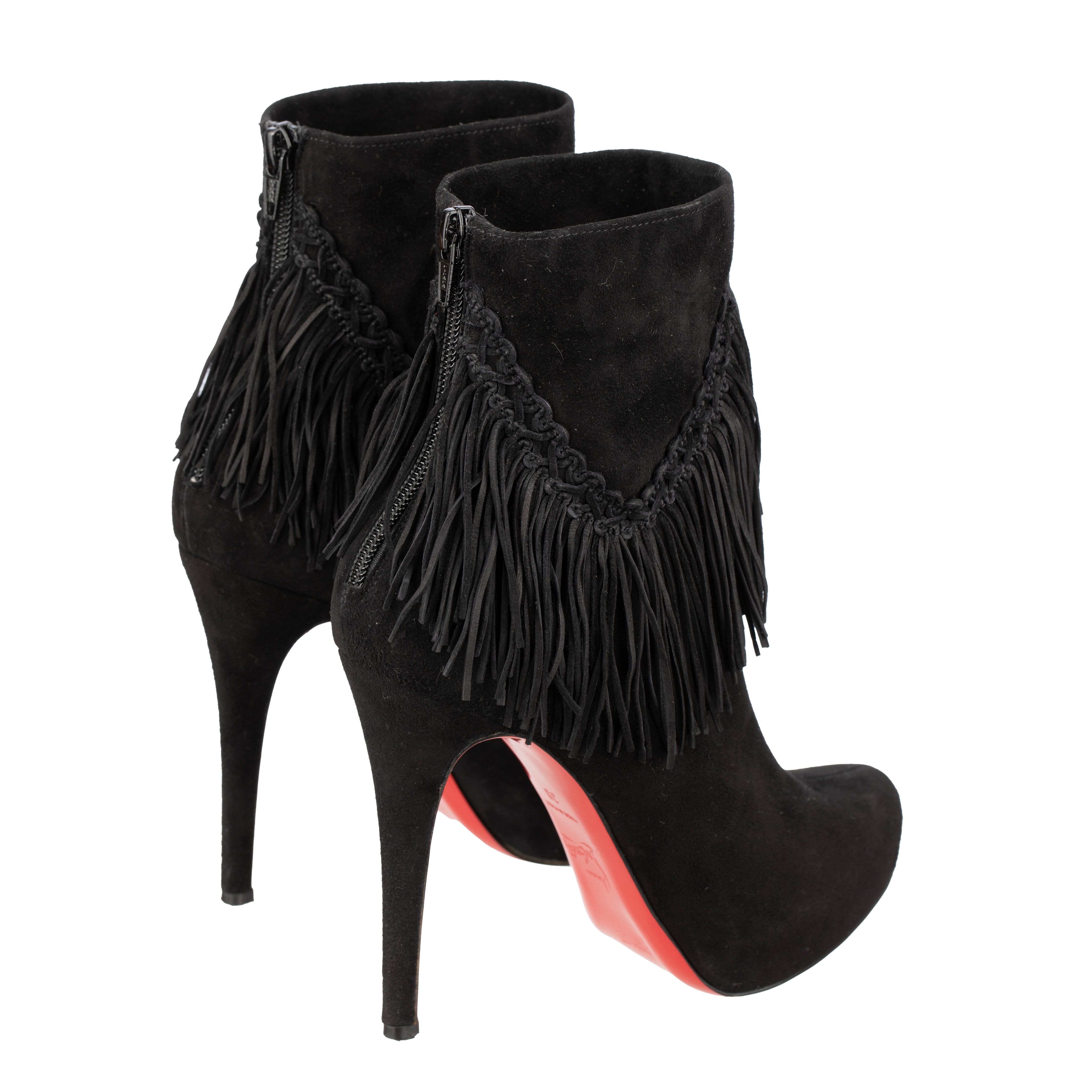 Christian Louboutin Black Suede Fringe So Kate Ankle Boot - Size | 38 IT