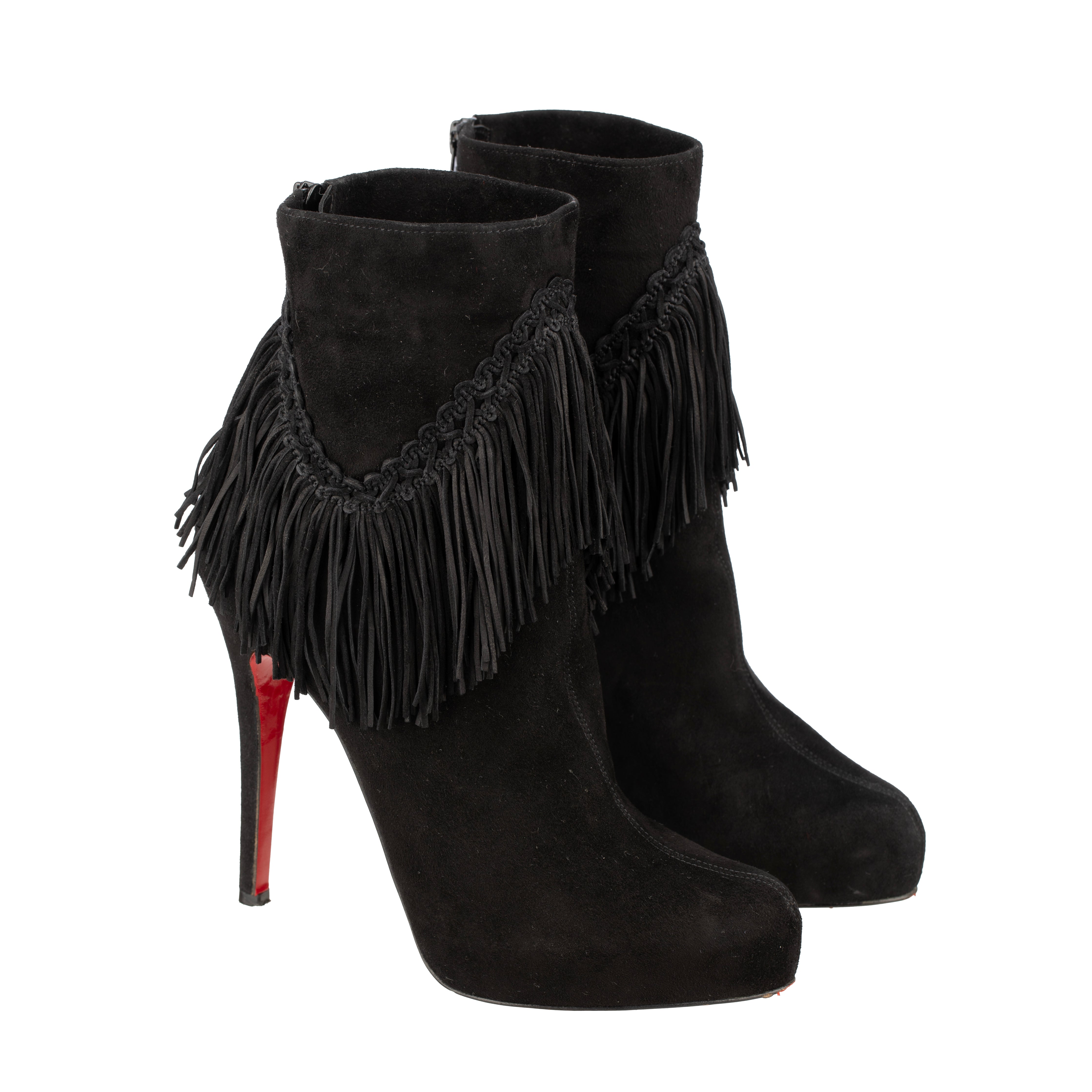 Christian Louboutin Black Suede Fringe So Kate Ankle Boot - Size | 38 IT