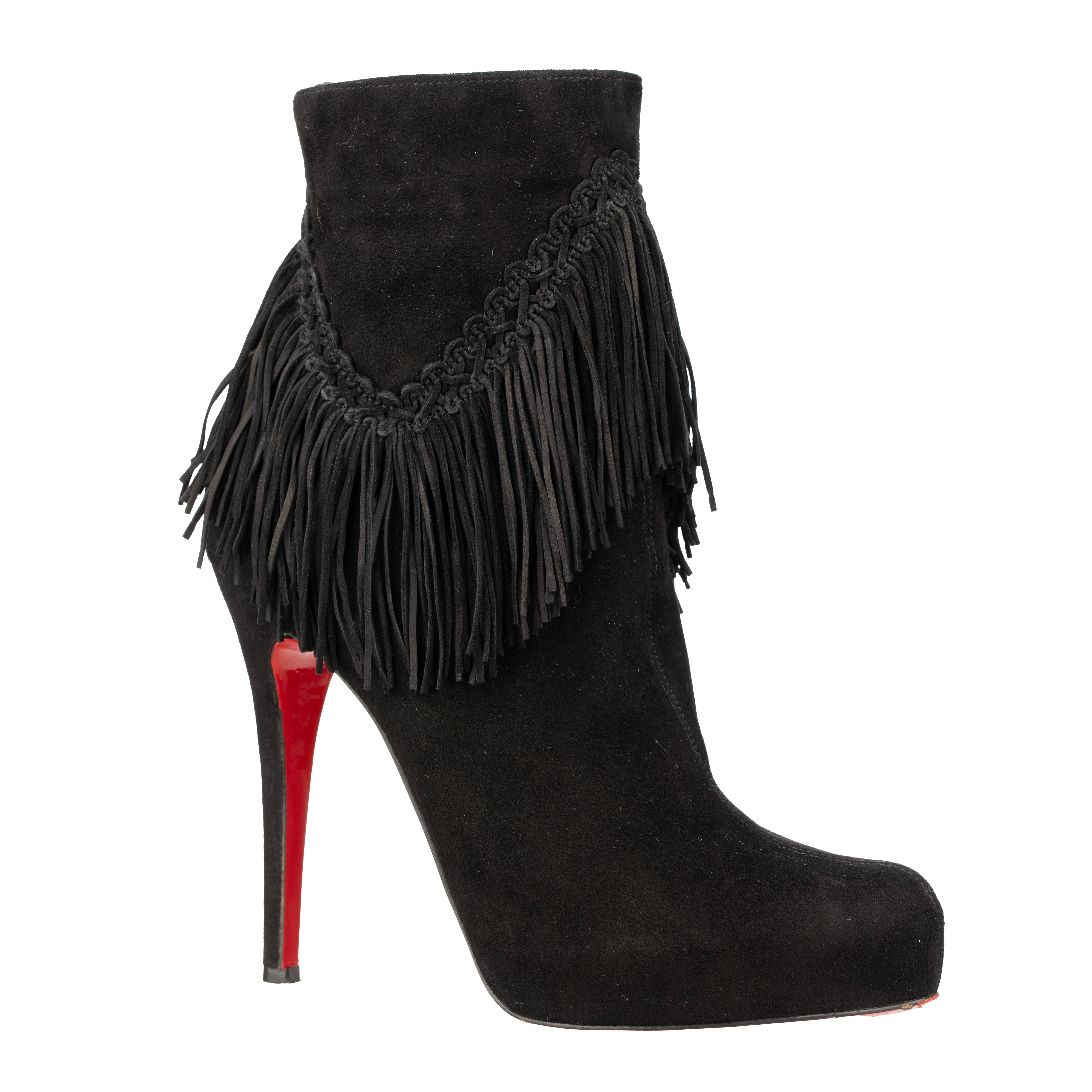 Christian Louboutin Black Suede Fringe So Kate Ankle Boot - Size | 38 IT