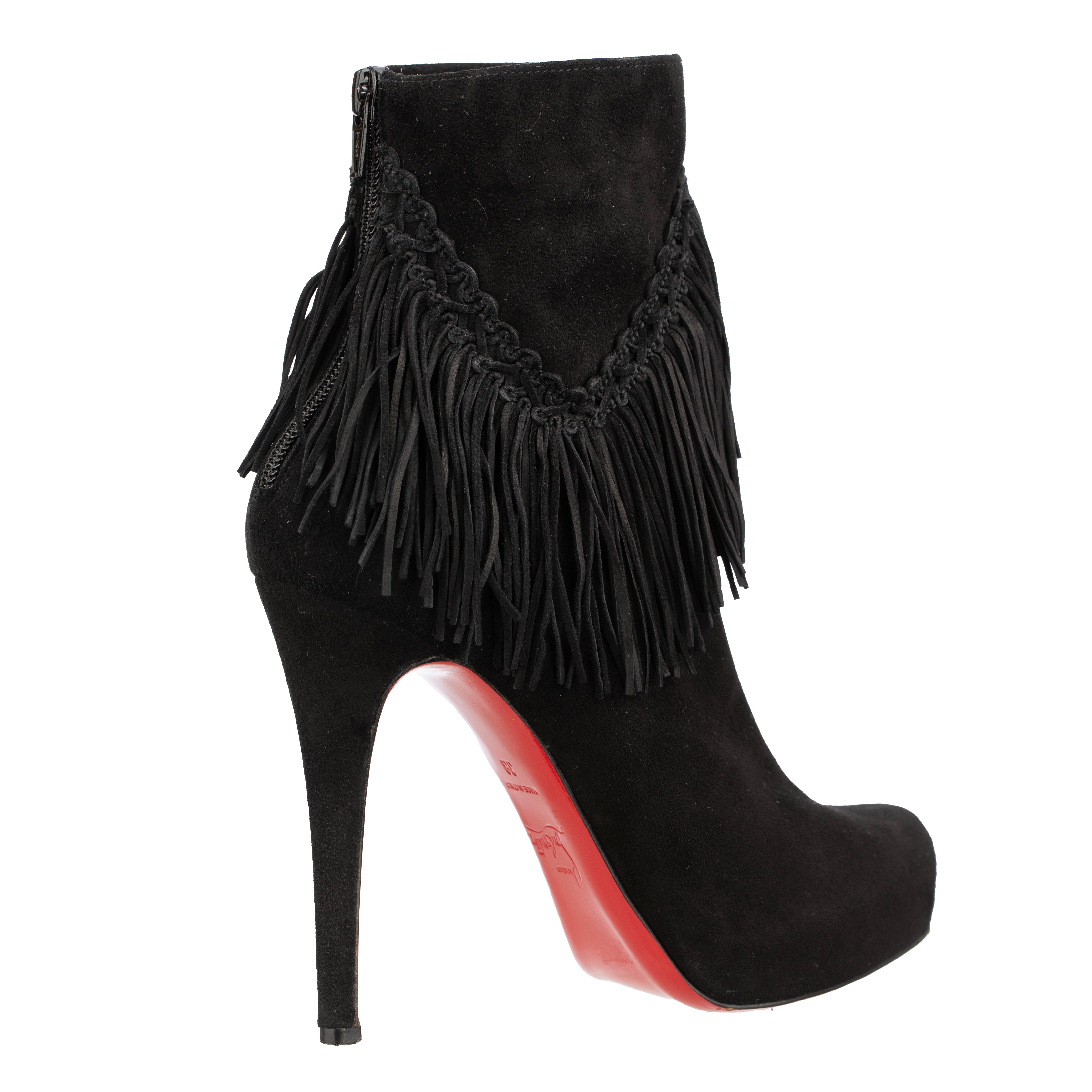 Christian Louboutin Black Suede Fringe So Kate Ankle Boot - Size | 38 IT