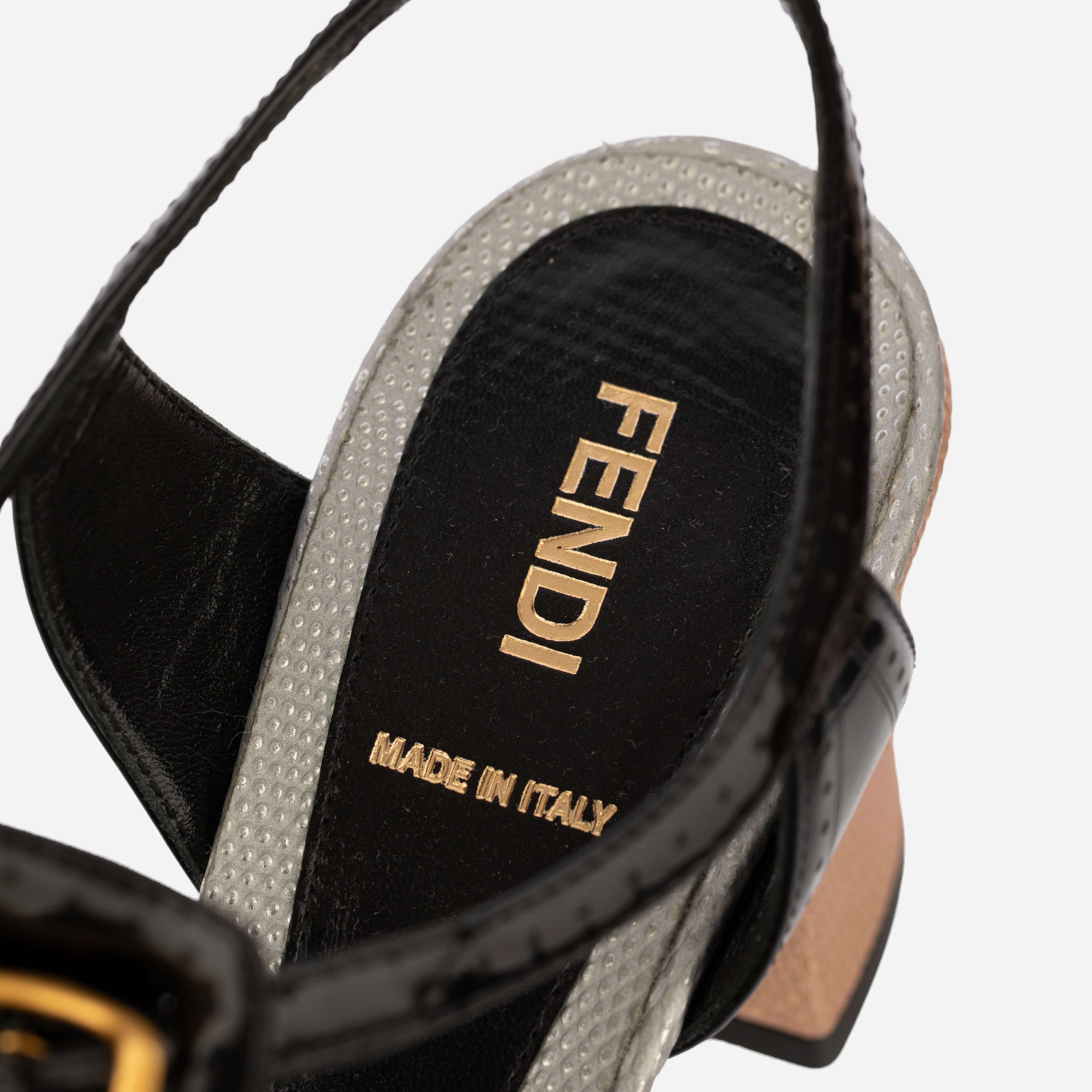 Fendi Slingback Black Patent Leather Sandals - Size | 38.5 IT
