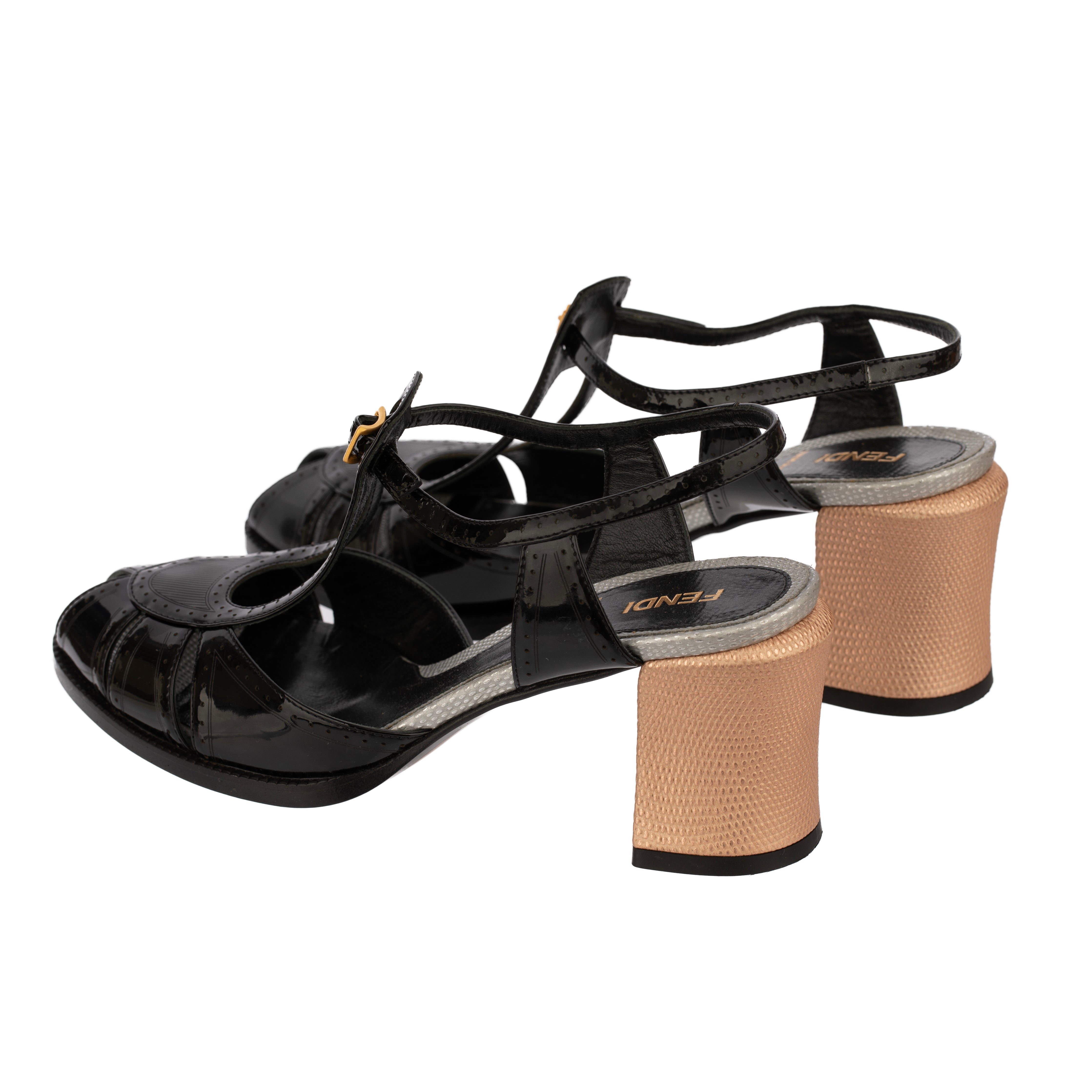 Fendi Slingback Black Patent Leather Sandals - Size | 38.5 IT