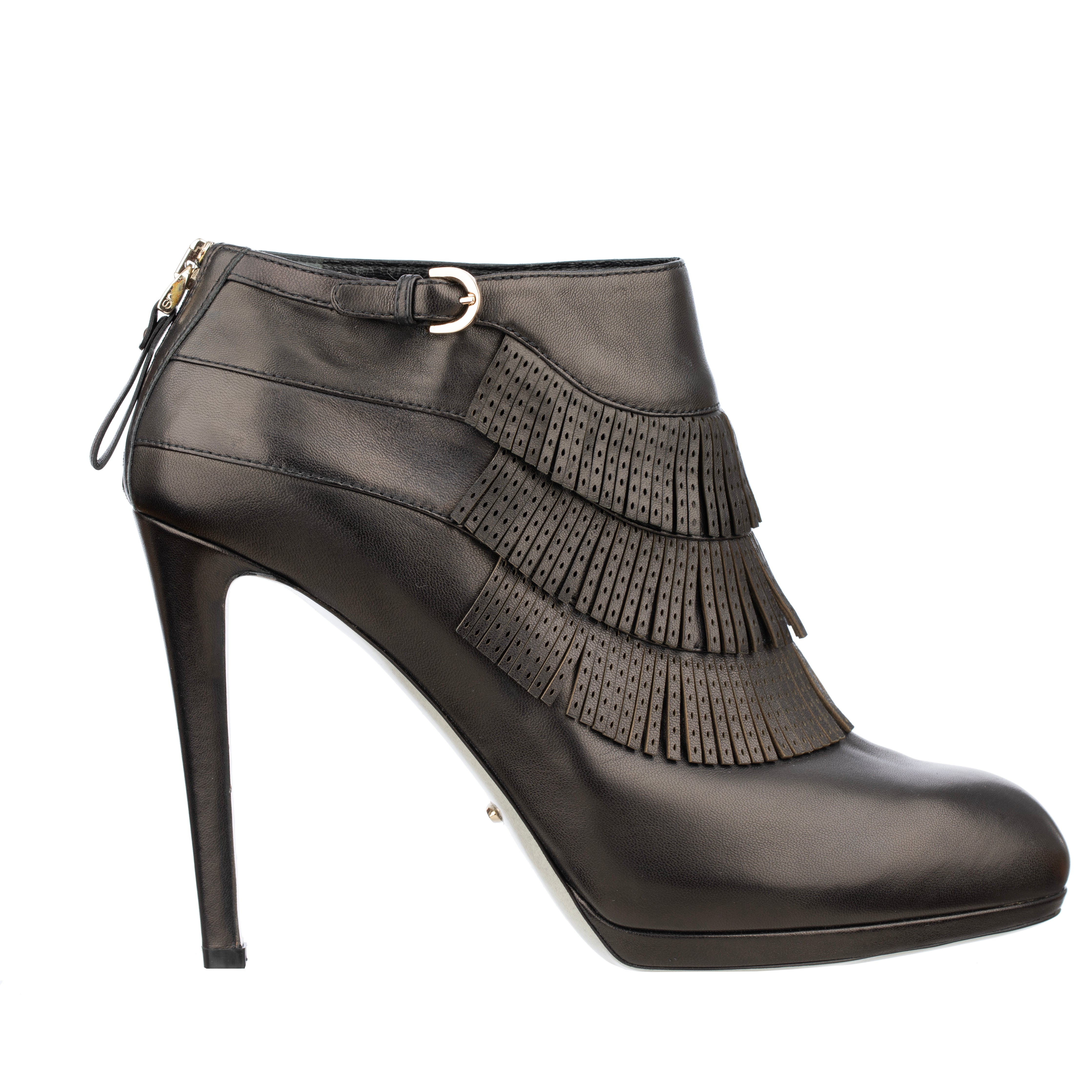 Sergio Rossi Black Leather Fringe Ankle Boots - Size | 39.IT