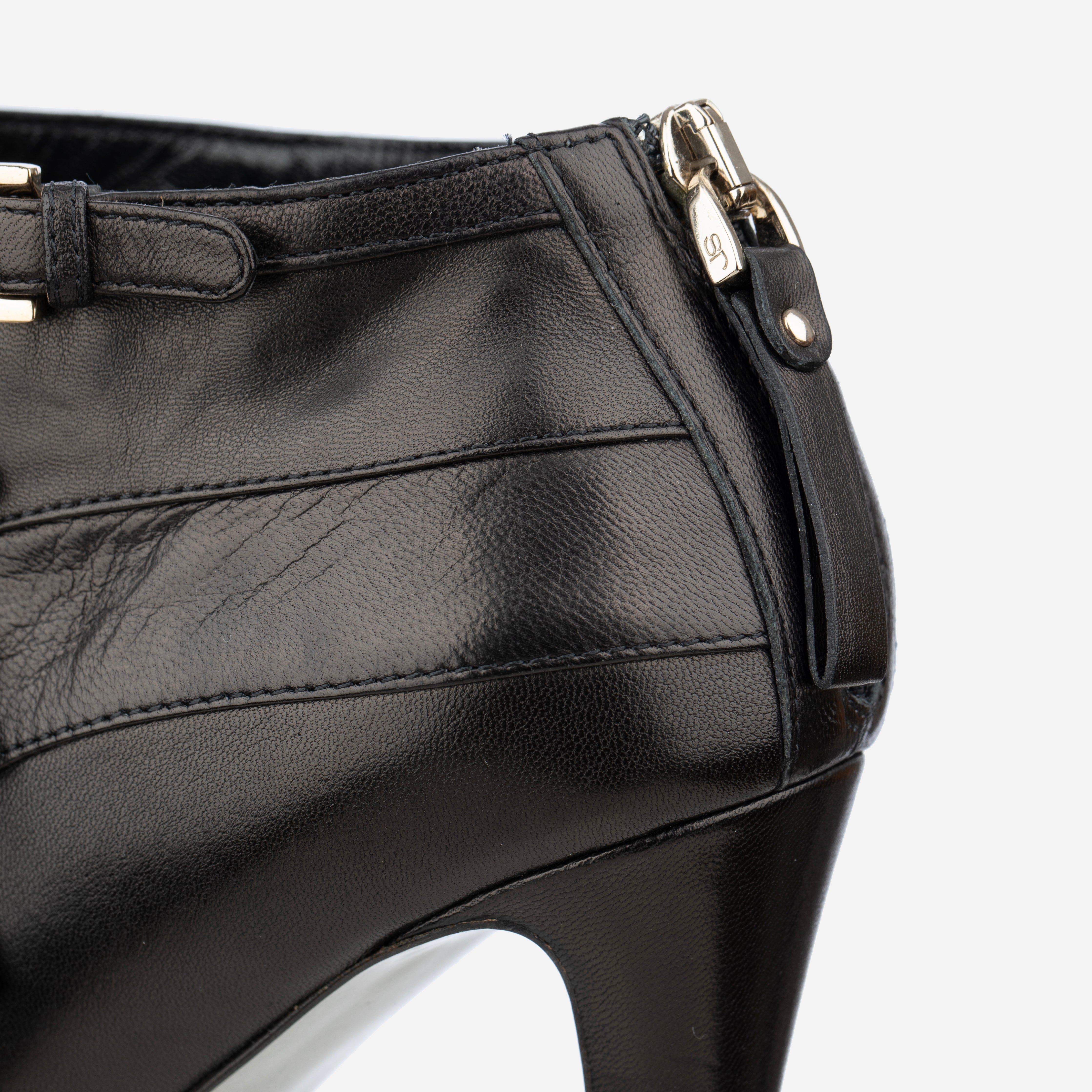 Sergio Rossi Black Leather Fringe Ankle Boots - Size | 39.IT