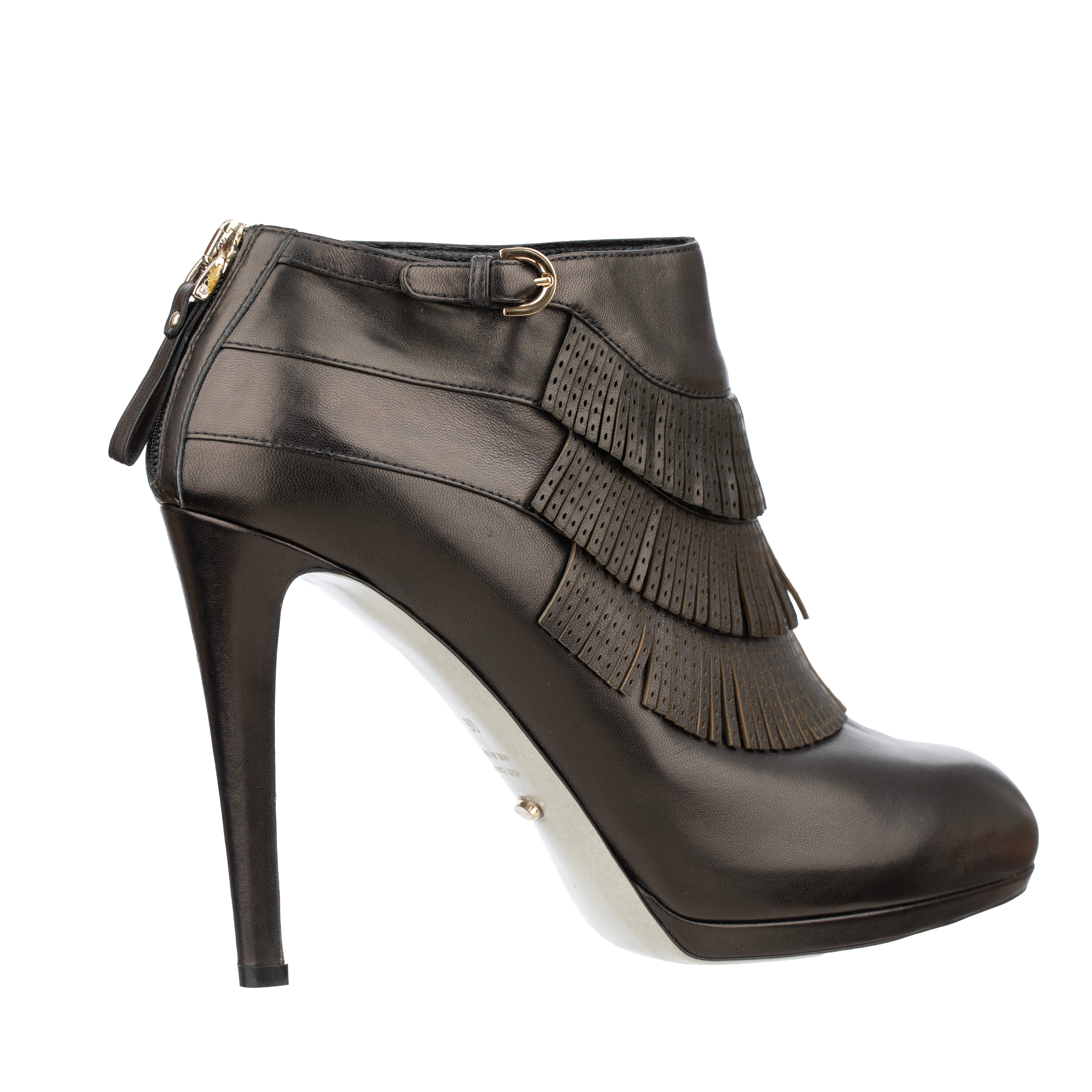 Sergio Rossi Black Leather Fringe Ankle Boots - Size | 39.IT