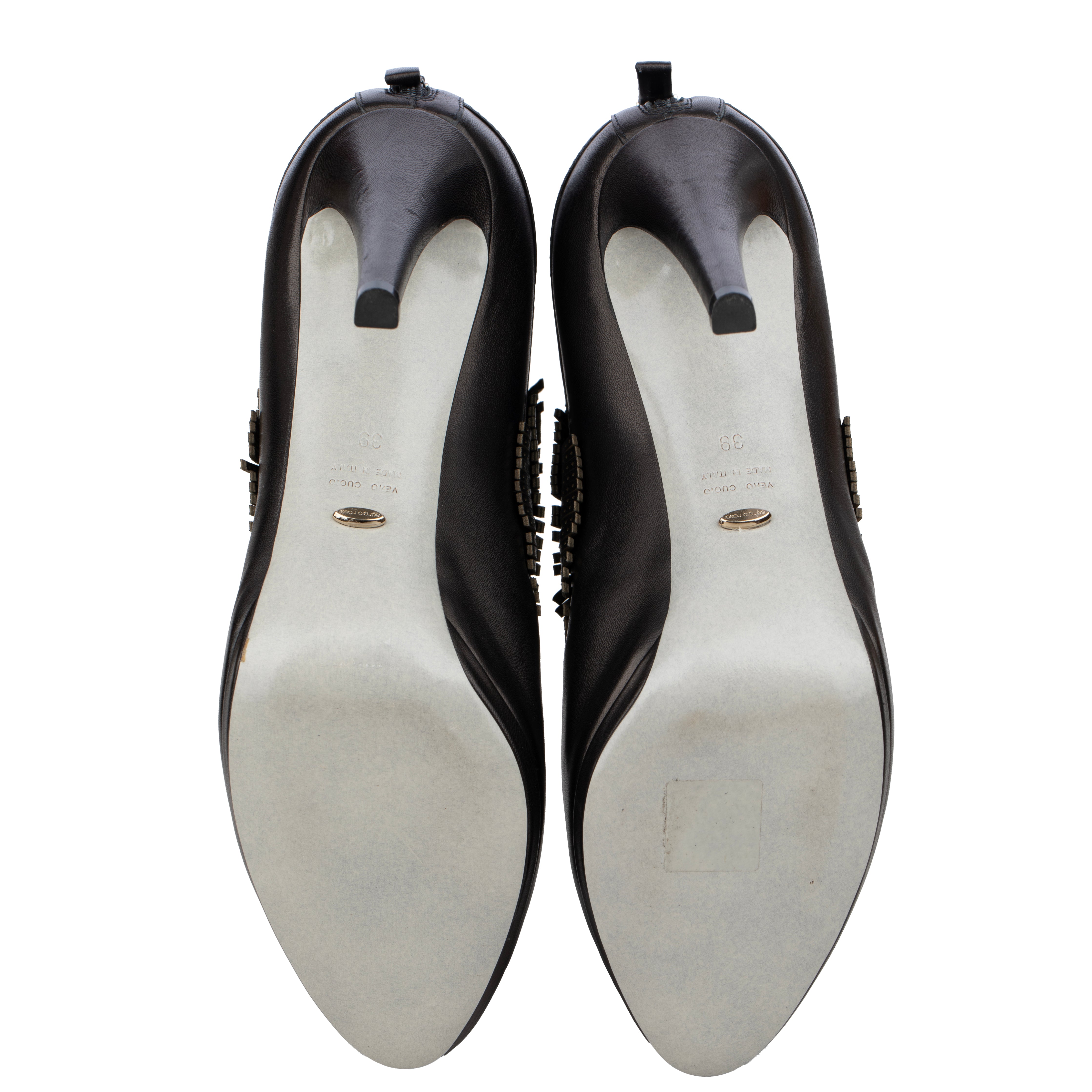 Sergio Rossi Black Leather Fringe Ankle Boots - Size | 39.IT