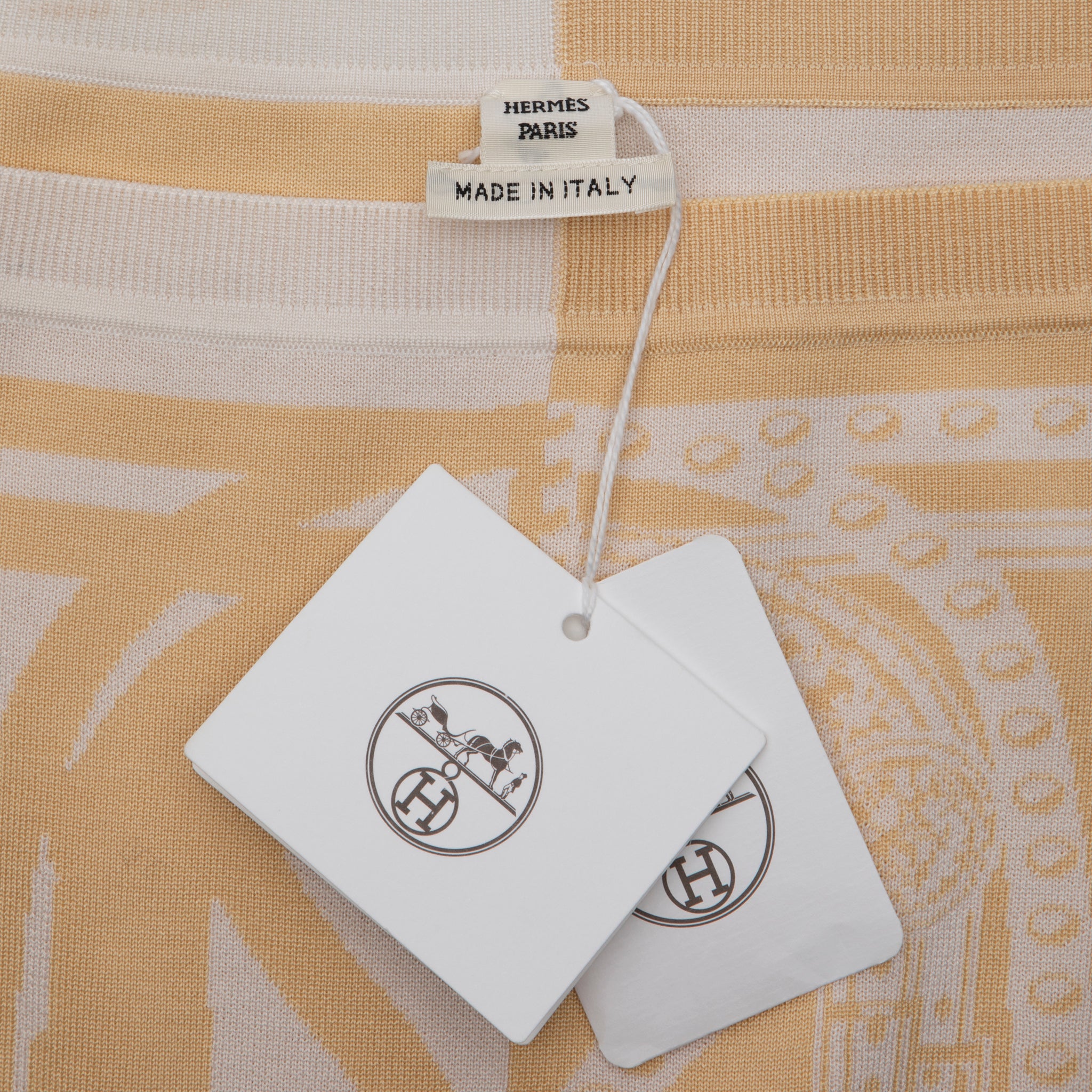 Hermes Knit Sweater "Grand Tralala" Ivory & Beige Print 40 FR