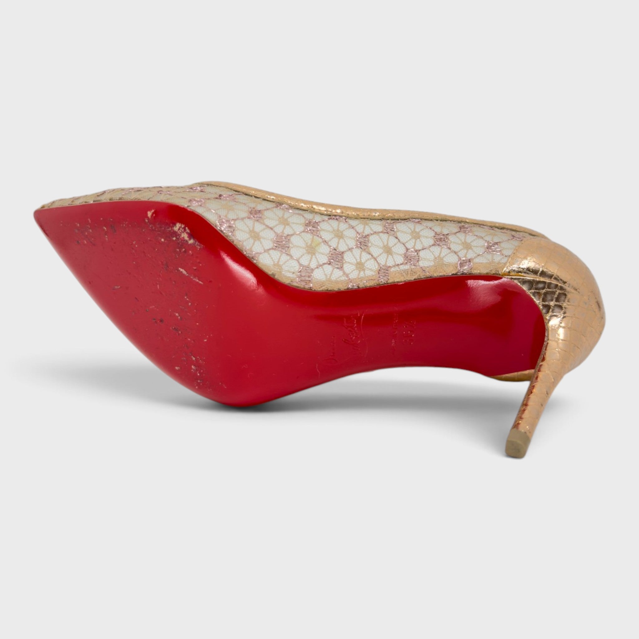 Christian Louboutin Metallic Rose Gold Mesh Heels | Size 36.5