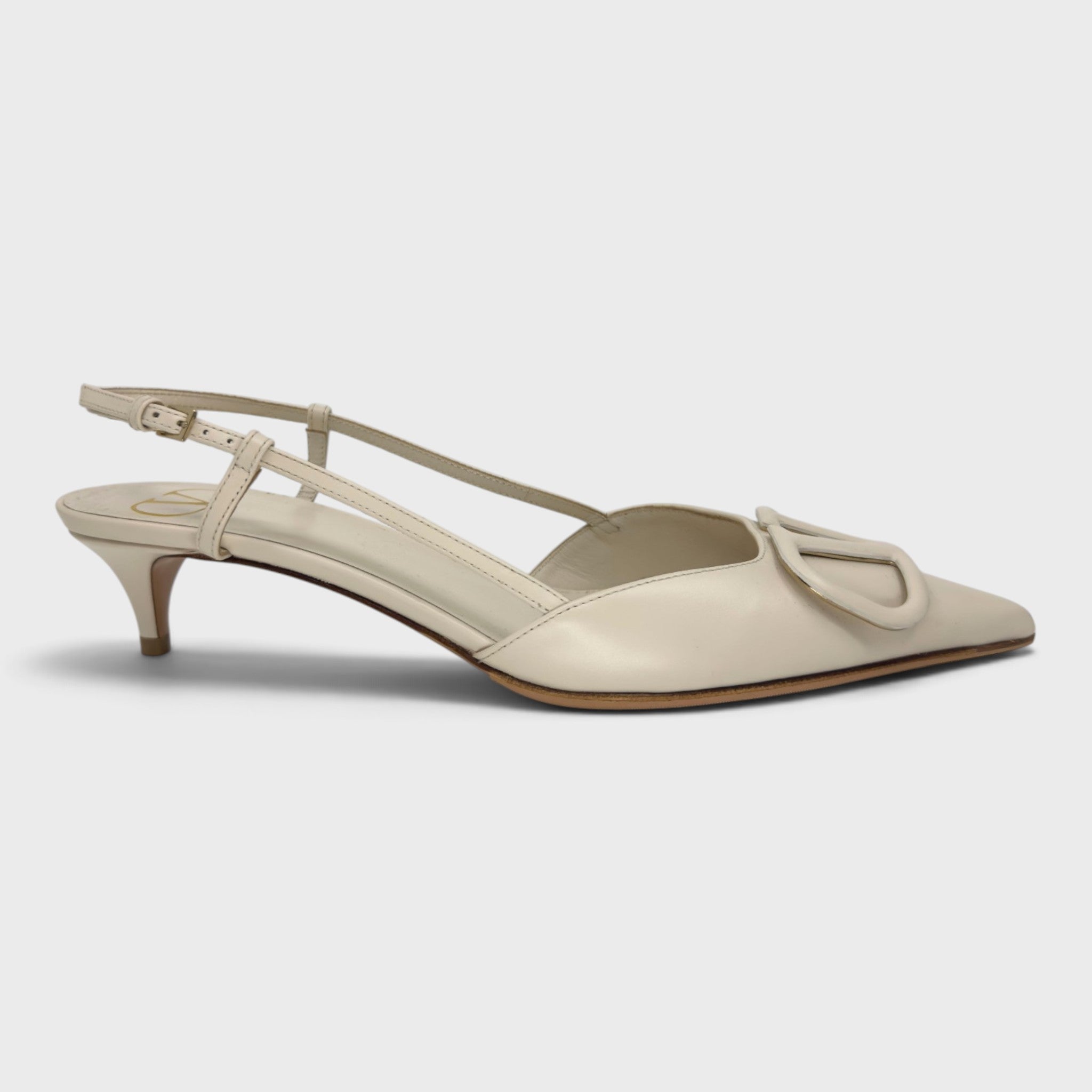 Valentino Off White Logo Kitten Heels | Size 39 IT