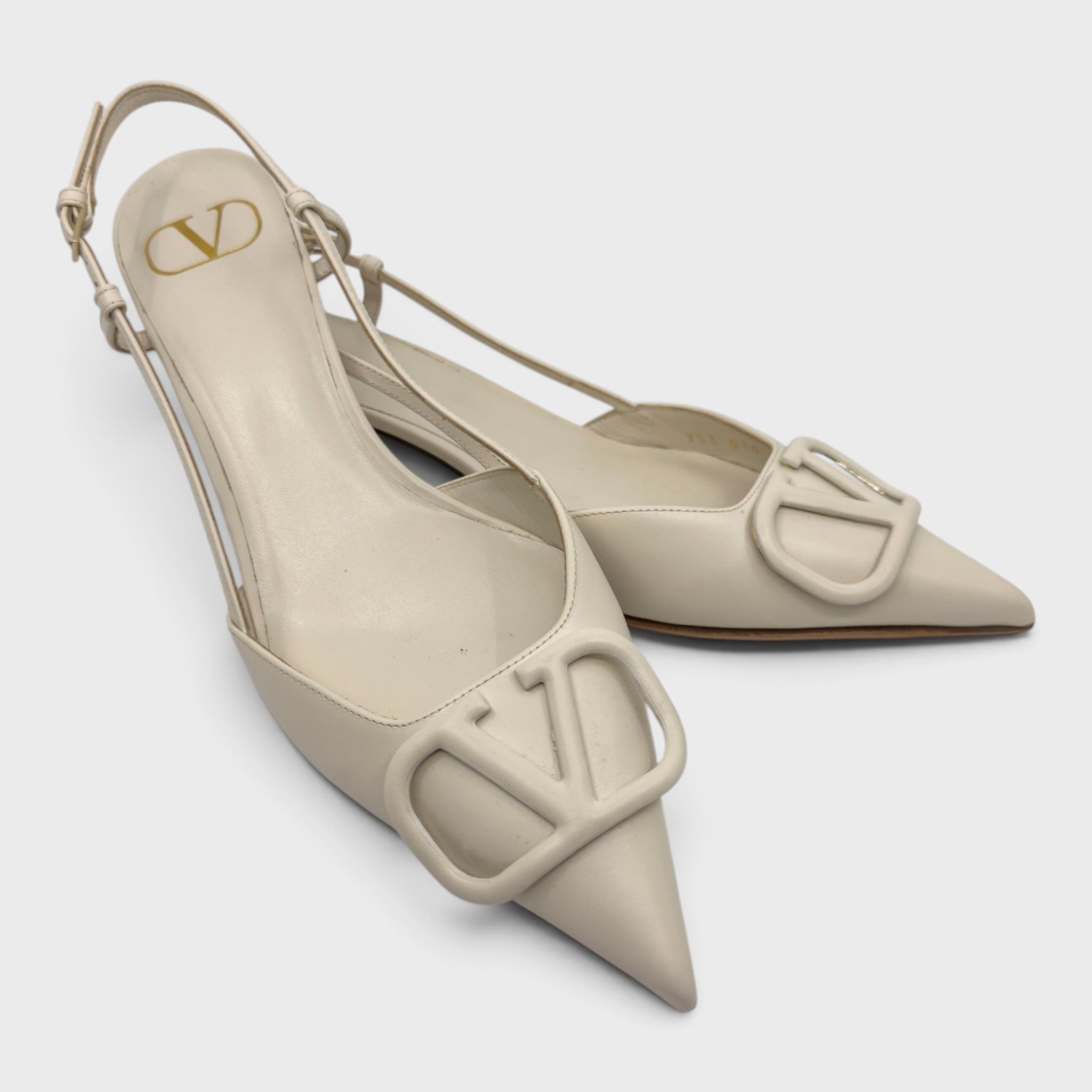 Valentino Off White Logo Kitten Heels | Size 39 IT