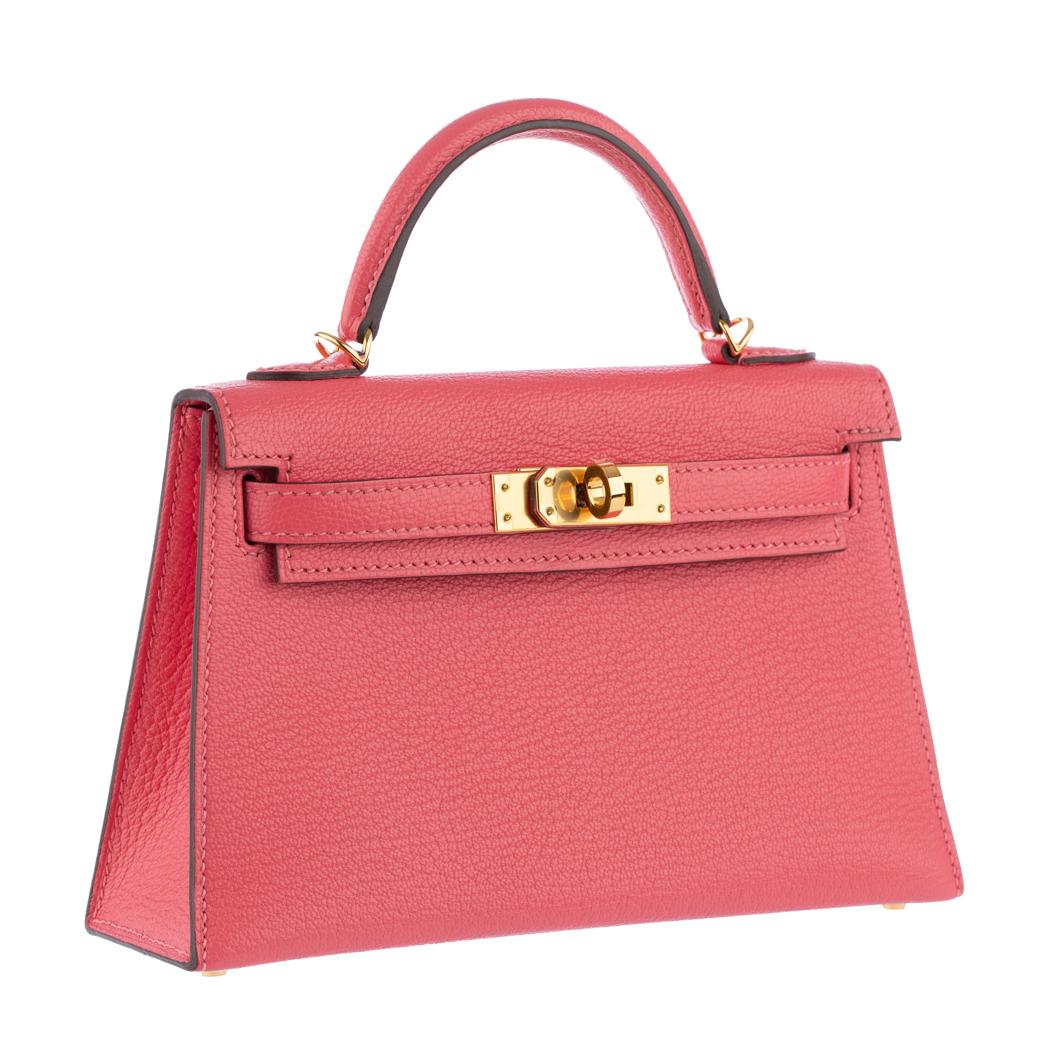 Hermes Mini Kelly II Rose Lipstick Chevre Leather Gold Hardware