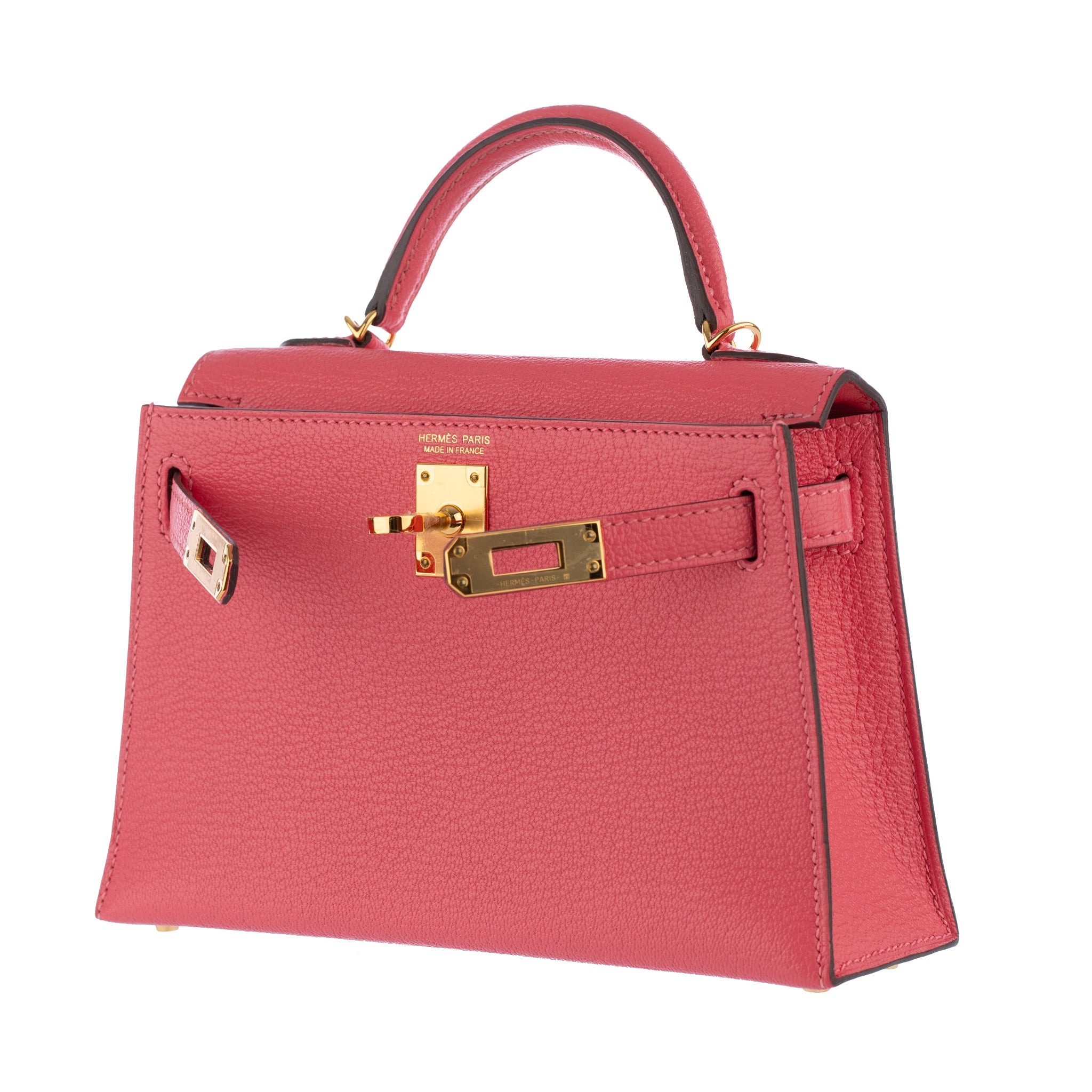 Hermes Mini Kelly II Rose Lipstick Chevre Leather Gold Hardware