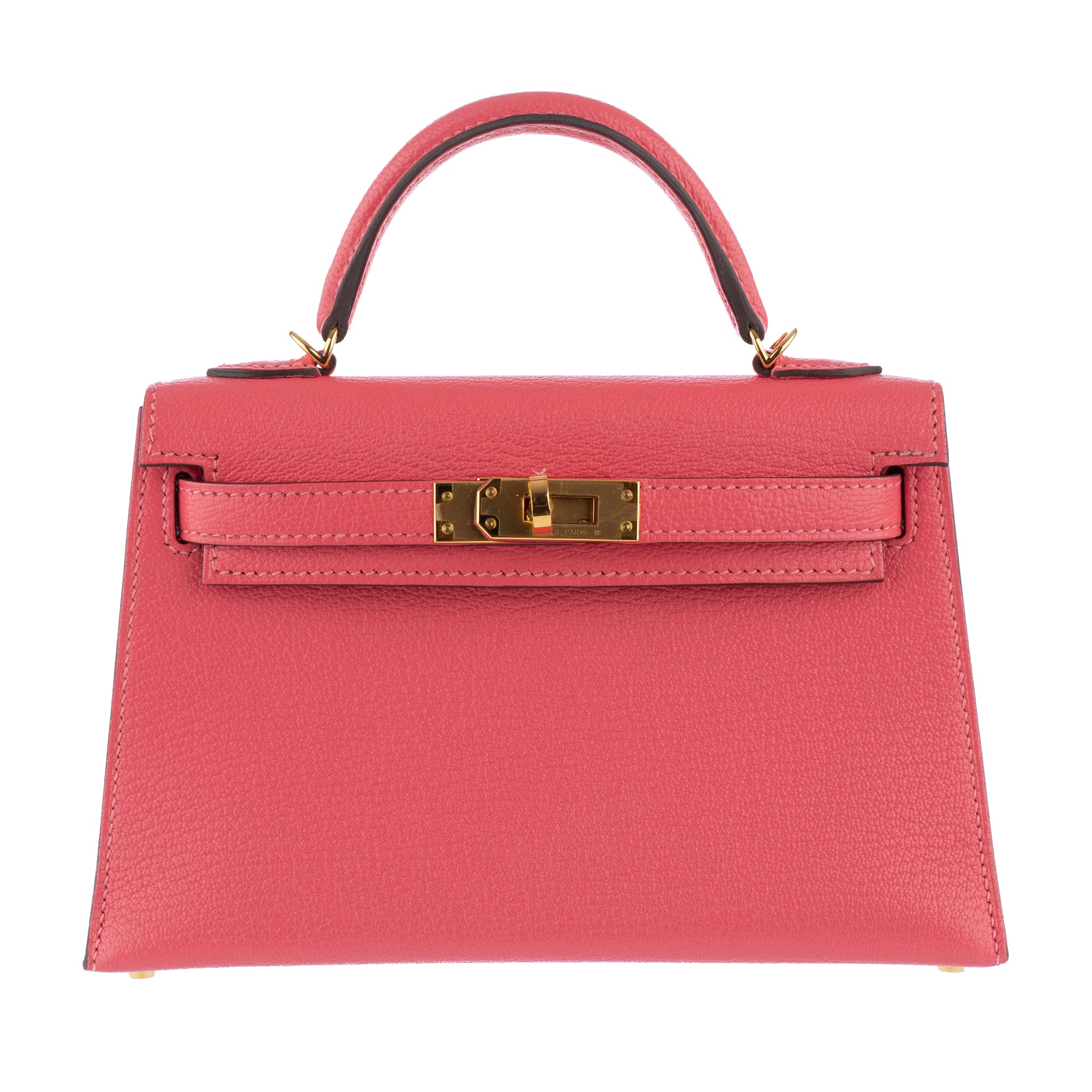 Hermes Mini Kelly II Rose Lipstick Chevre Leather Gold Hardware